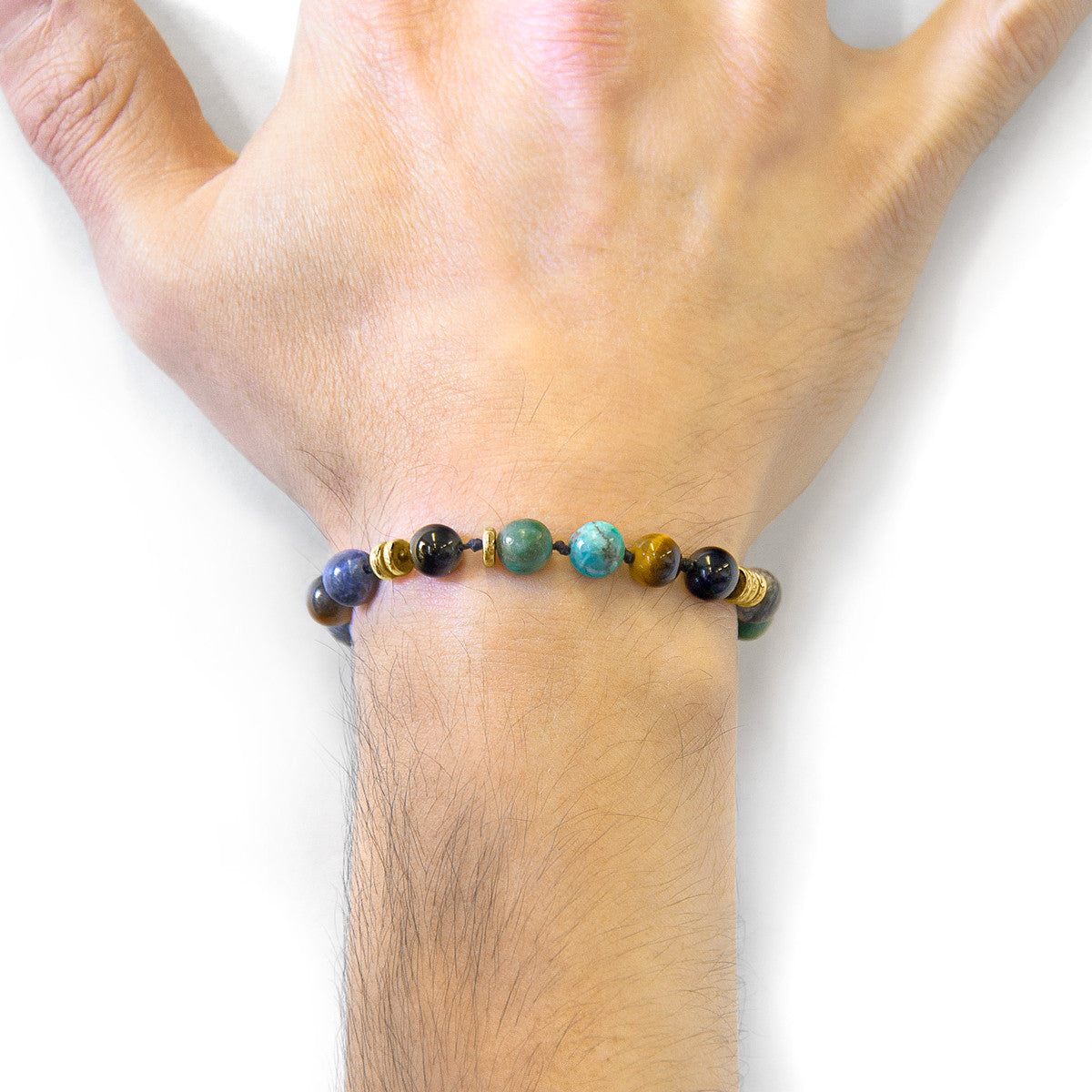 Multicoloured Multi-Gem Agaya 9ct Yellow Gold and Stone Beaded Macrame Bracelet