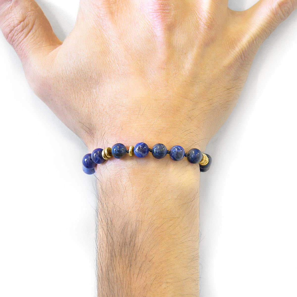 Blue Sodalite Agaya 9ct Yellow Gold and Stone Beaded Macrame Bracelet