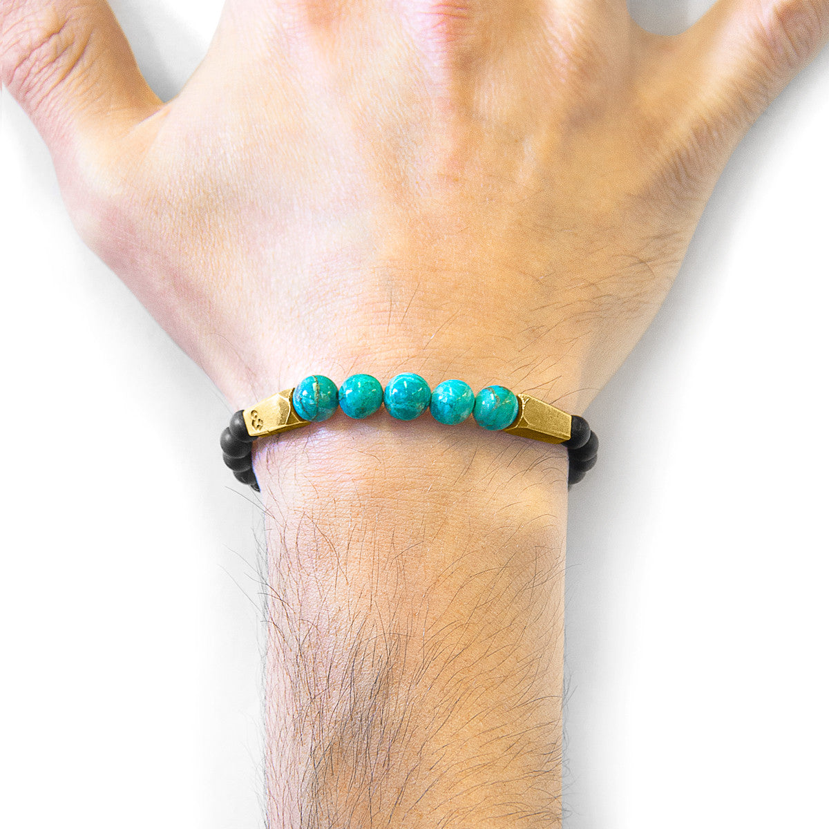 Blue Turquoise Hukou 9ct Yellow Gold and Stone Bracelet