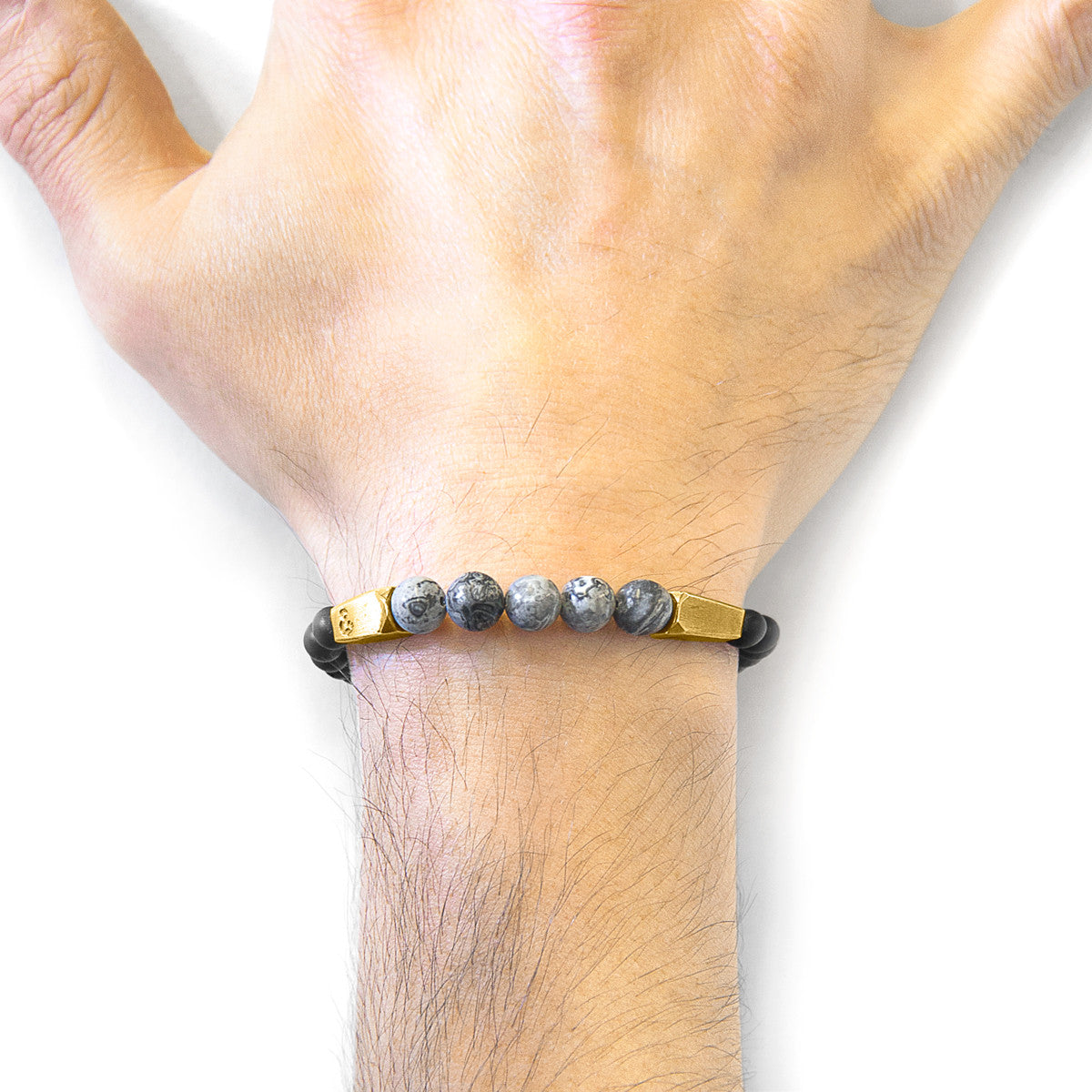Grey Jasper Hukou 9ct Yellow Gold and Stone Bracelet