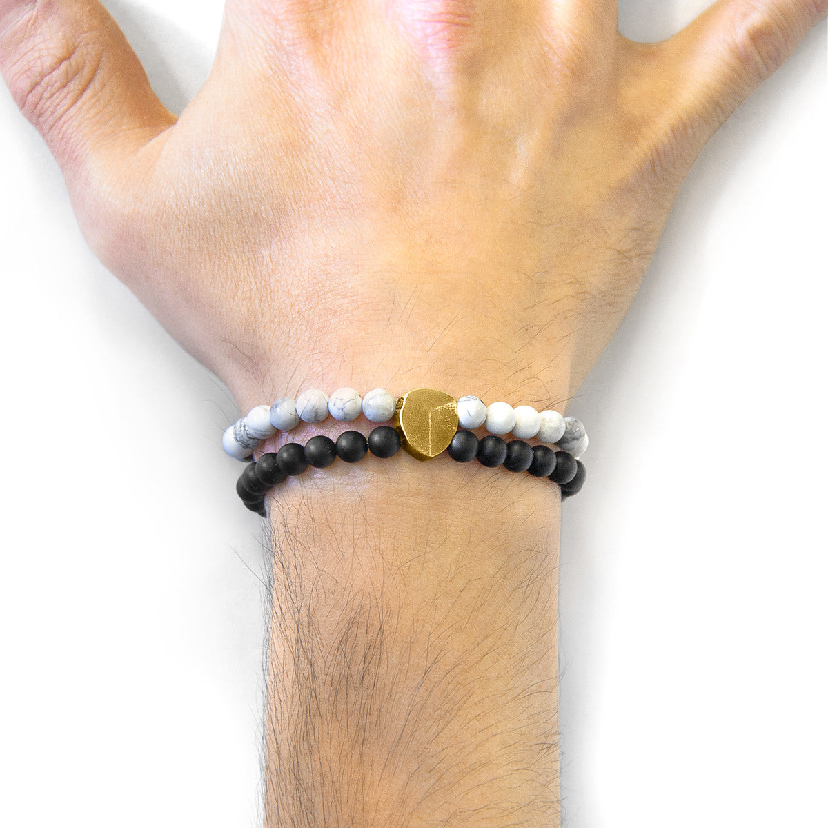 White Howlite Iguazu 9ct Yellow Gold and Stone Bracelet