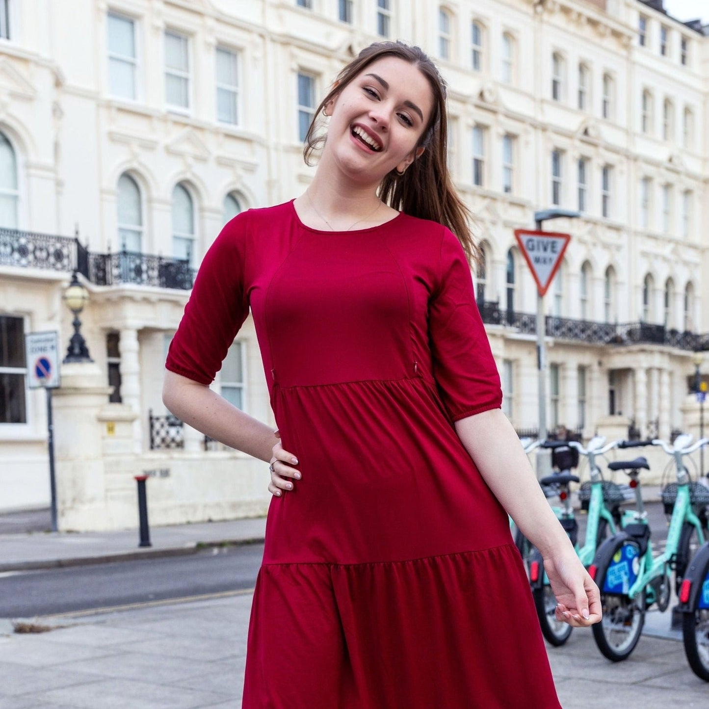 The Midi Breastfeeding Dress - Burgundy Pre Order