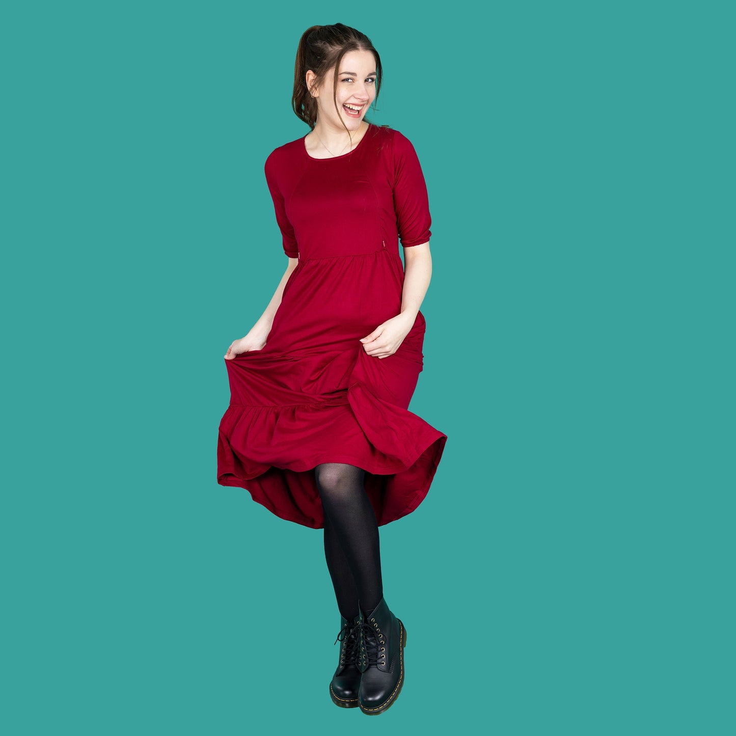 The Midi Breastfeeding Dress - Burgundy Pre Order