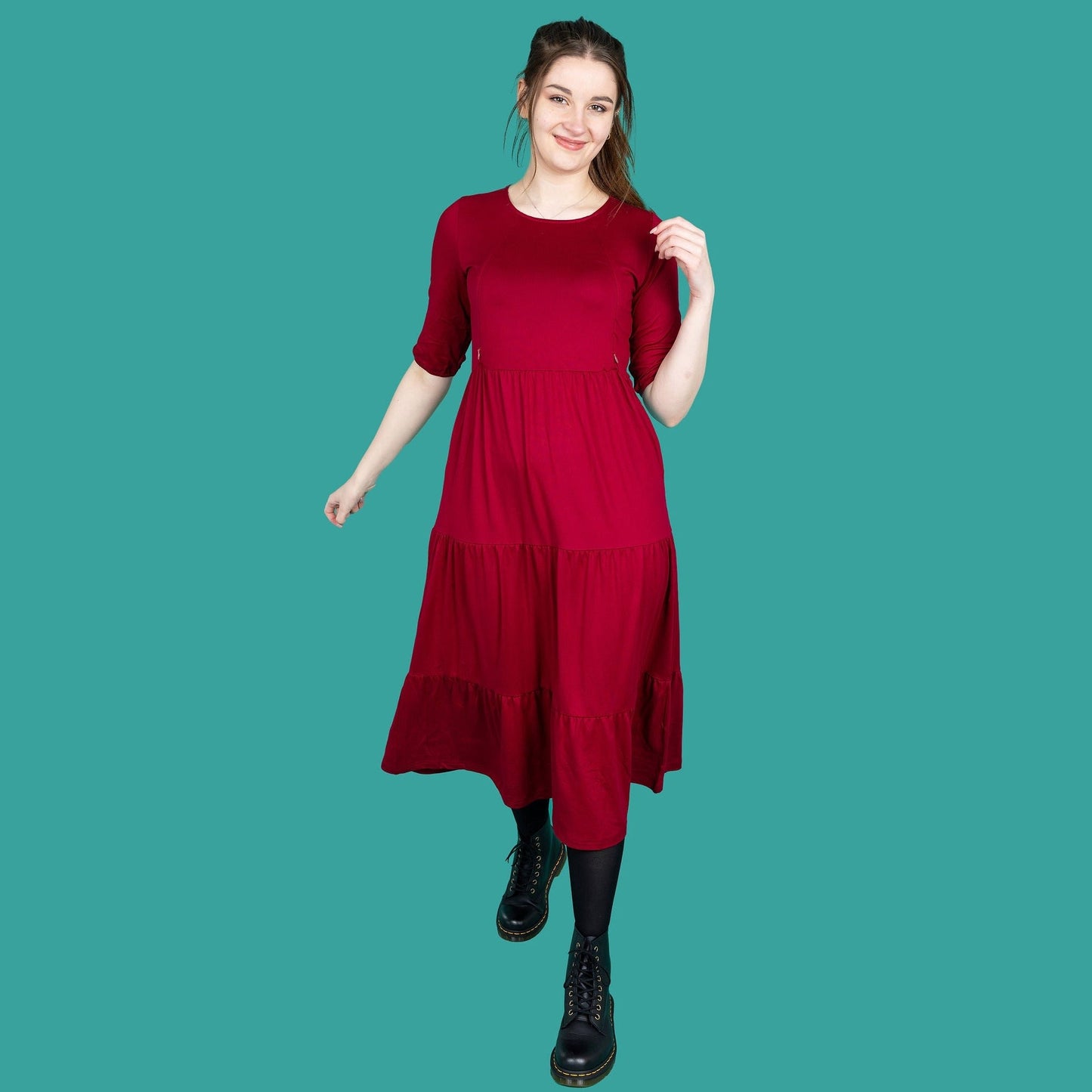 The Midi Breastfeeding Dress - Burgundy Pre Order