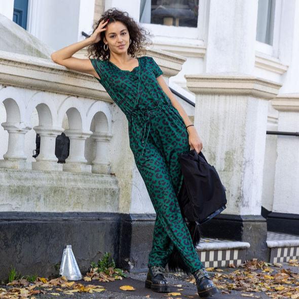 The Breastfeeding Jumpsuit - Grace Green Leopard