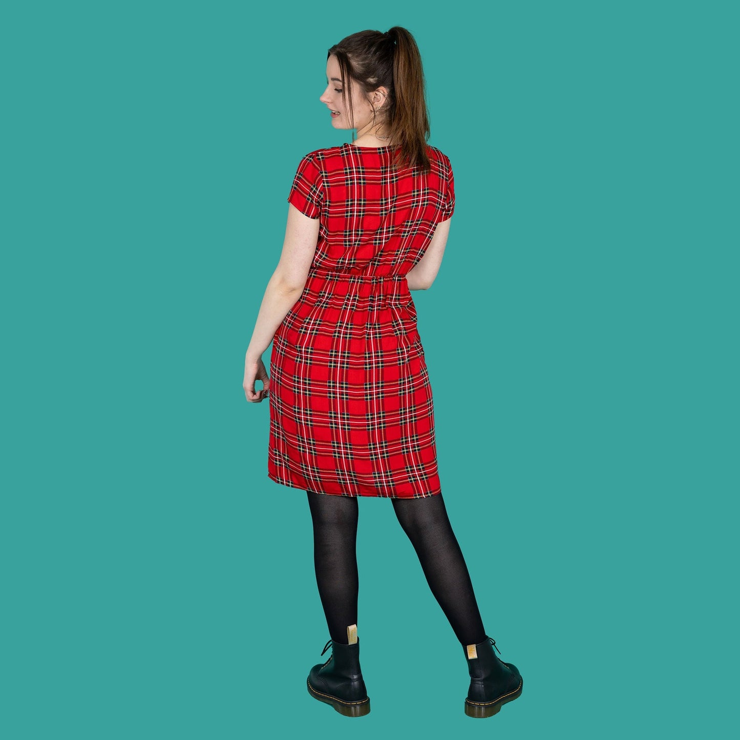 The Knee Length Breastfeeding Dress - Red Tartan Cotton