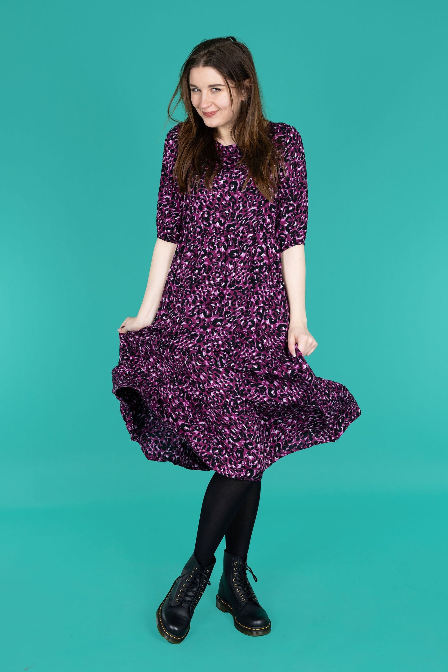 The Midi Breastfeeding Dress - Purple Leopard