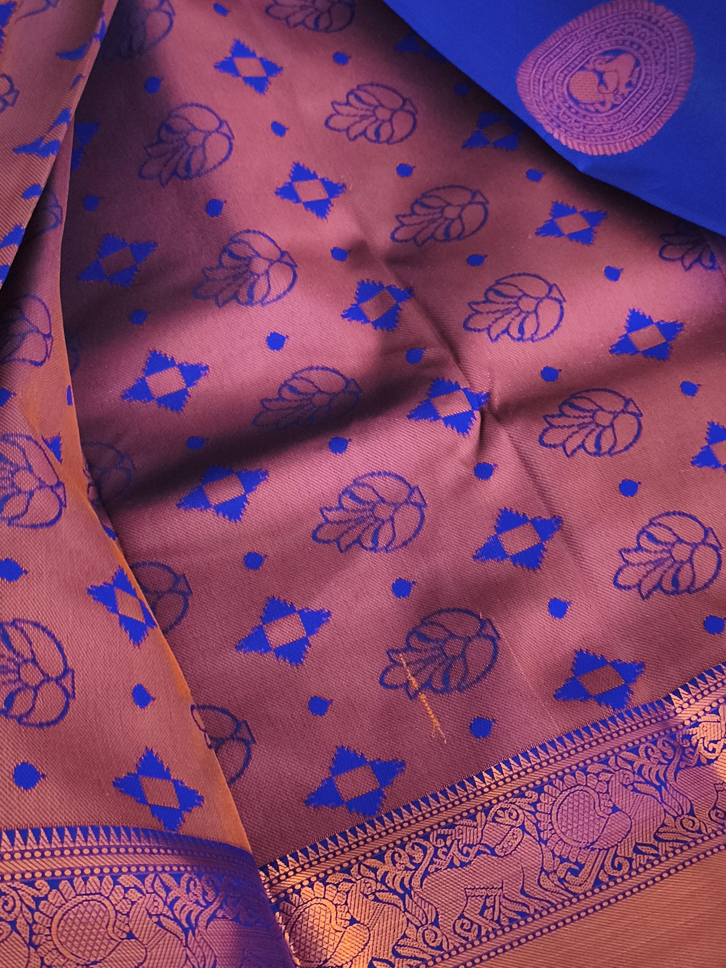 Royal Blue Traditional Kanchi embossed Soft Silk saree