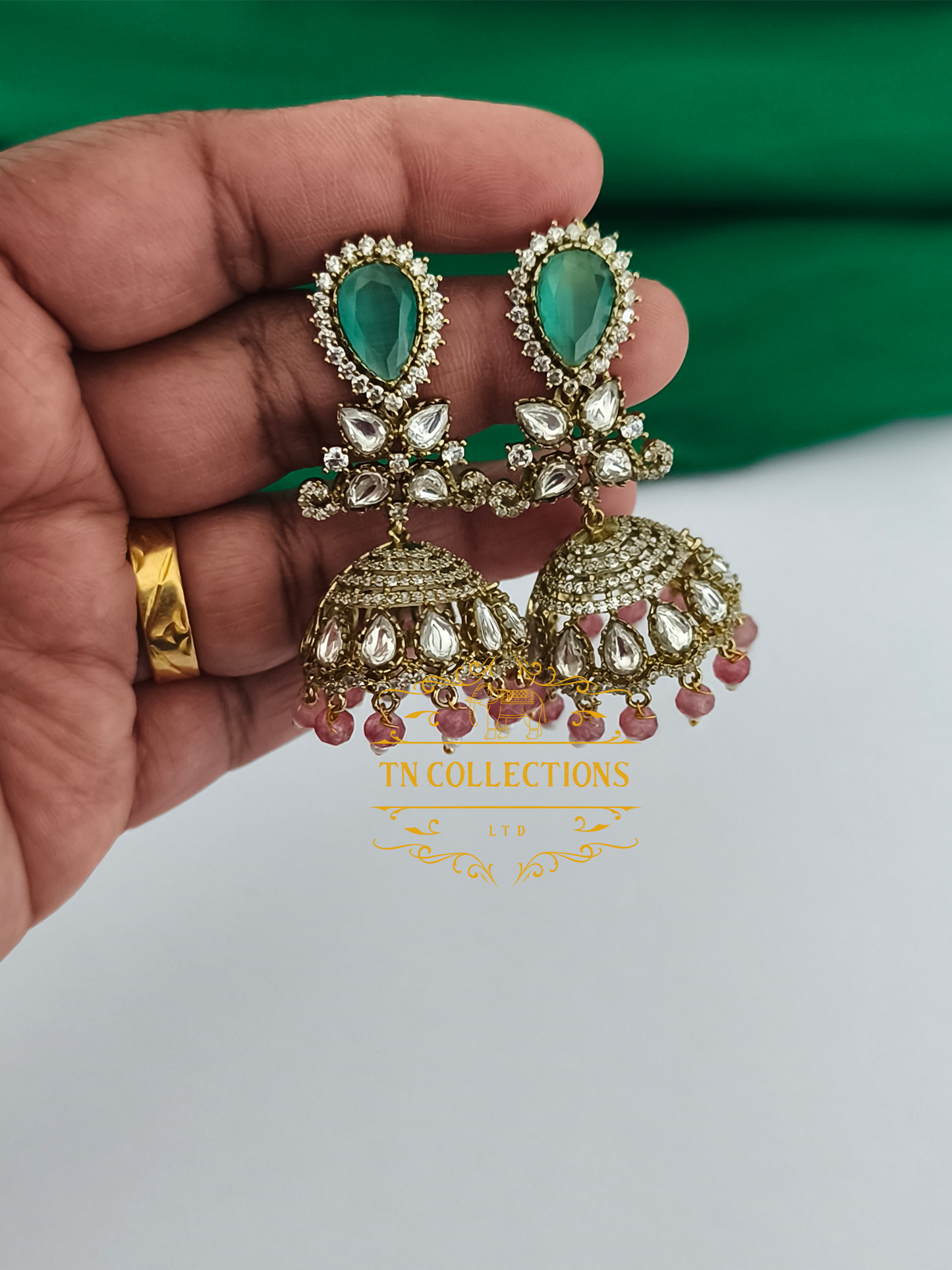 Antique Polish cz AD kundan stone Jumkas