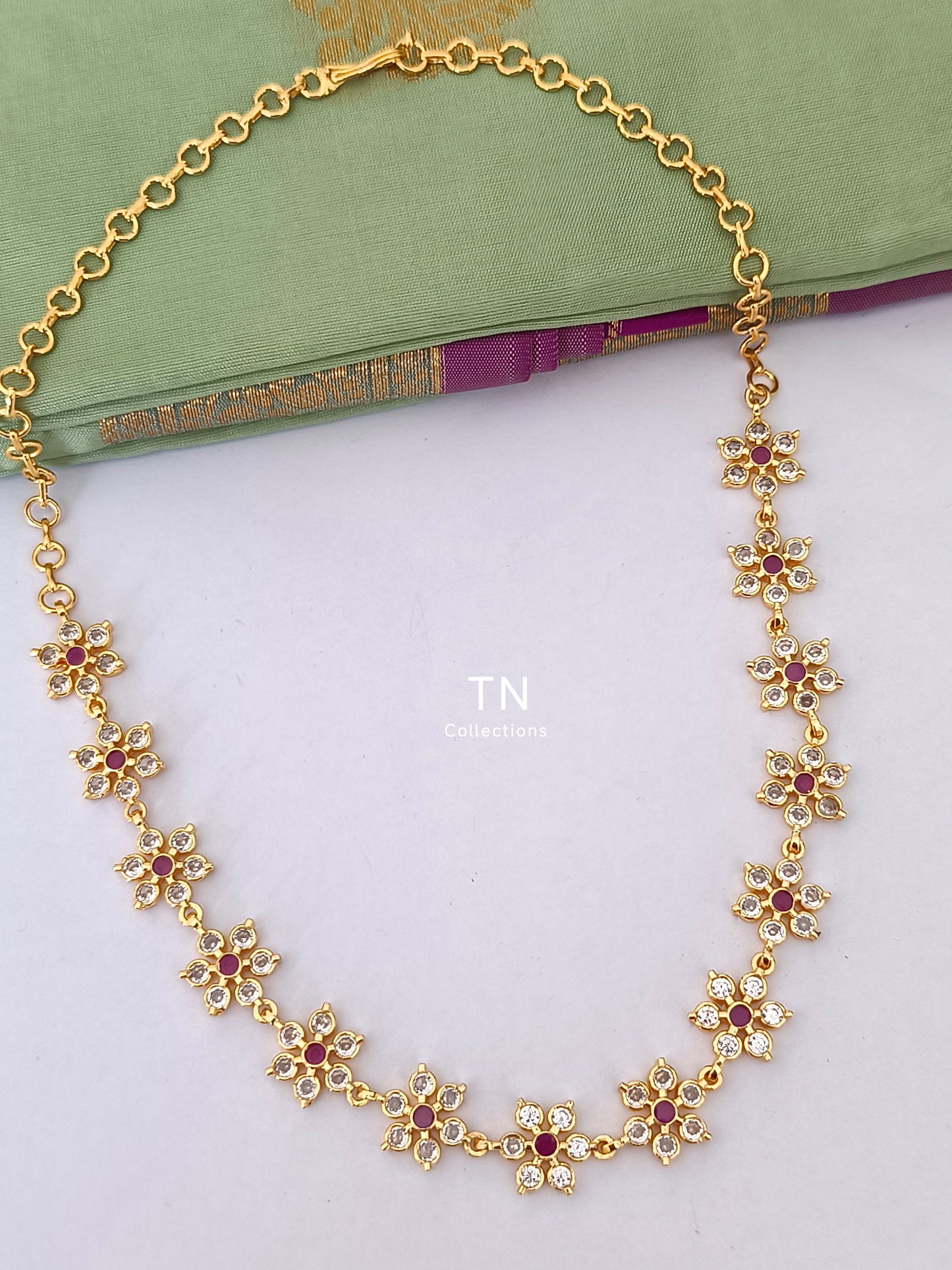 Gold Finish Flower Design Necklace