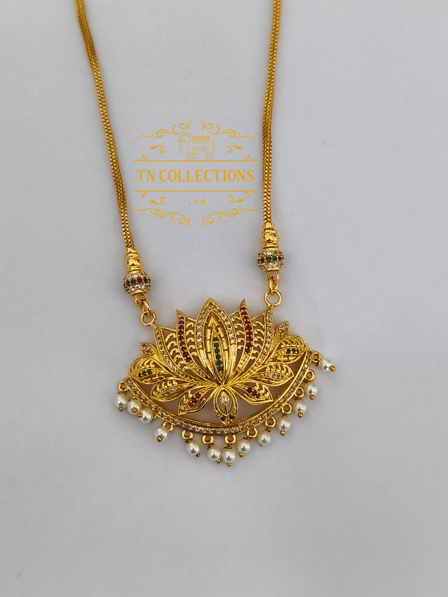 Micro Gold-Plated Lotus Pathakkam with Chain (Multicoloured)