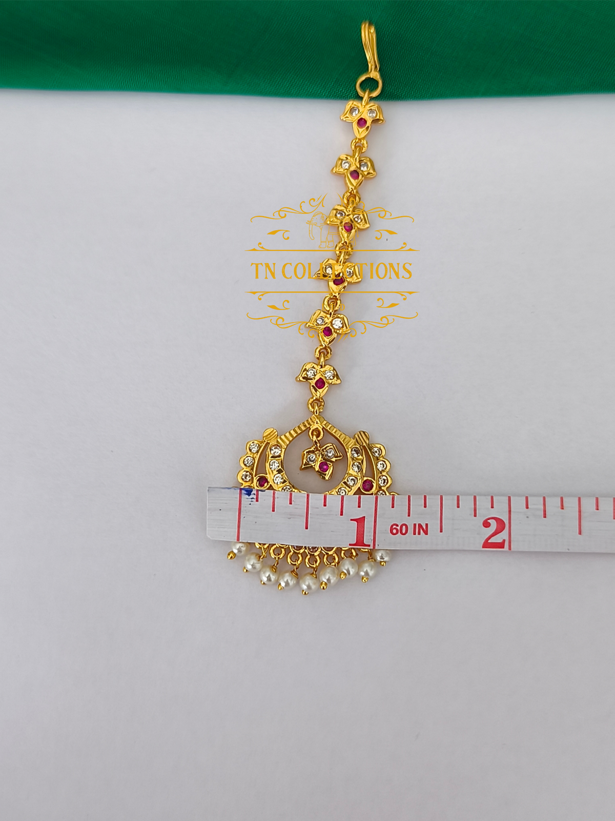 Micro Gold Finish cz stones Tikka (Ruby and white)