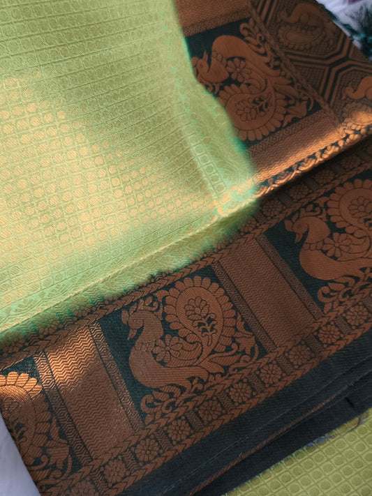 Light Green Soft Kubera pattu saree Grey