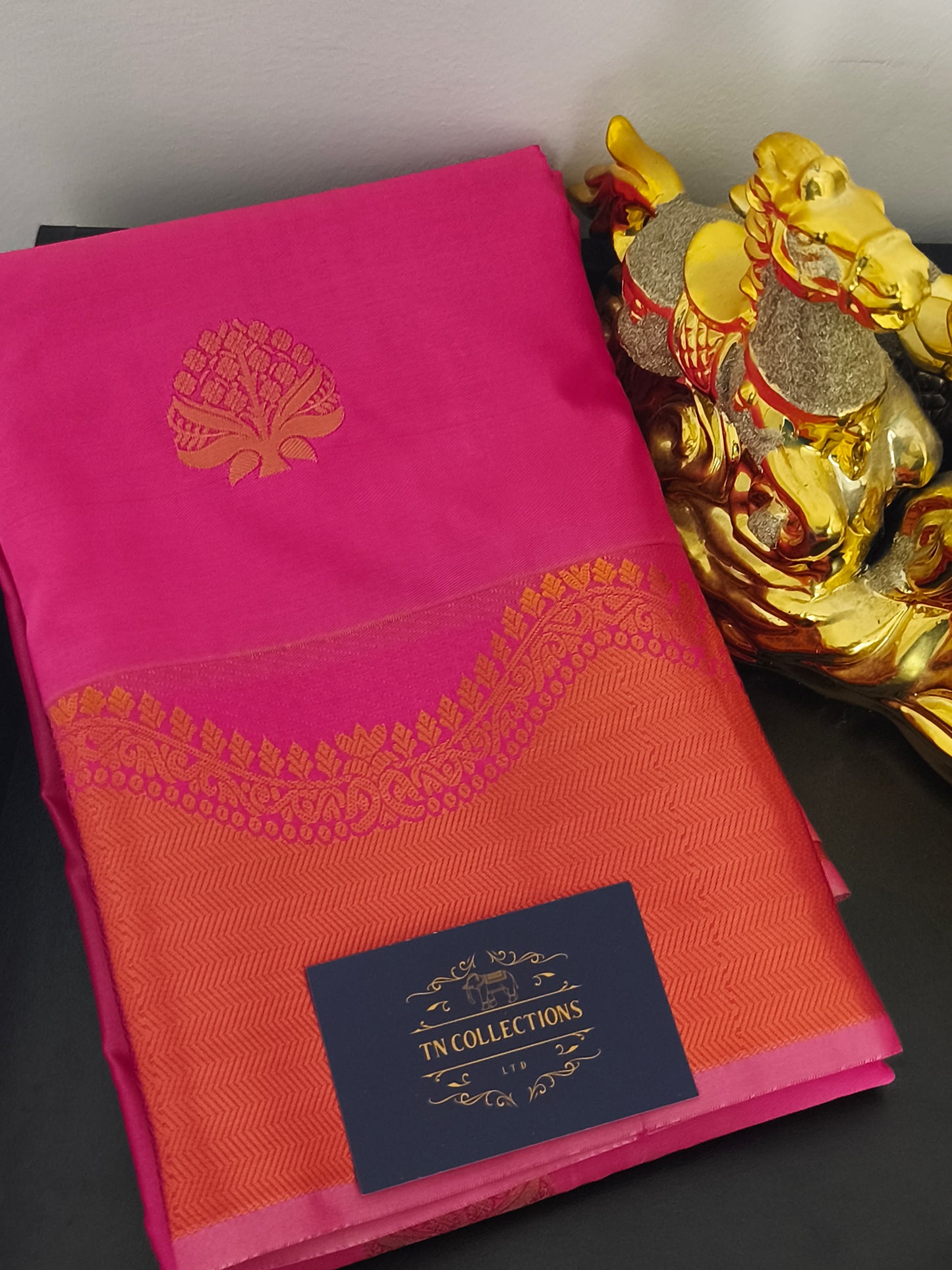 Pink Kanchi embossed soft silk saree