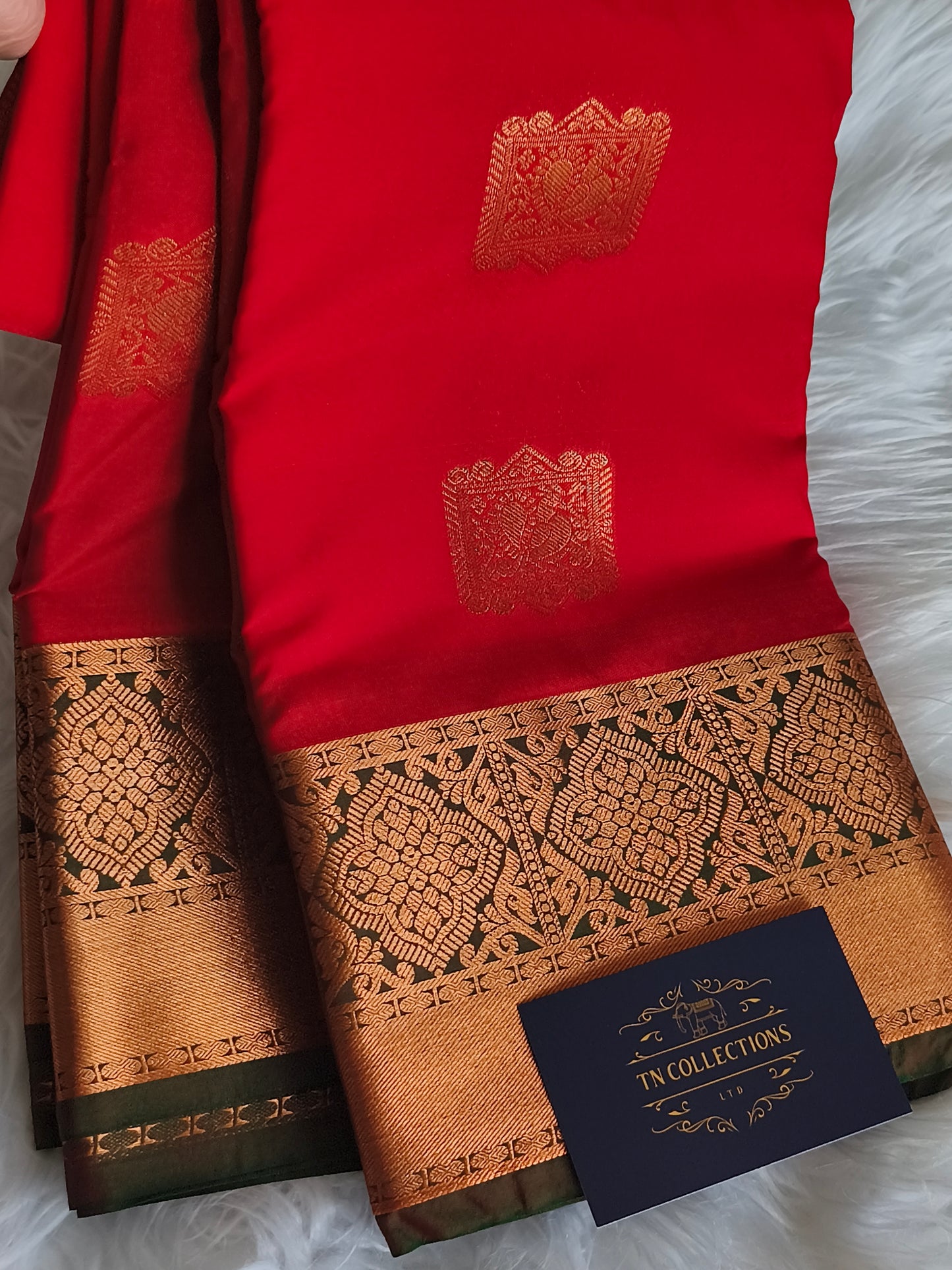 Red Premium Kanchi Semi silk saree with contrast blouse