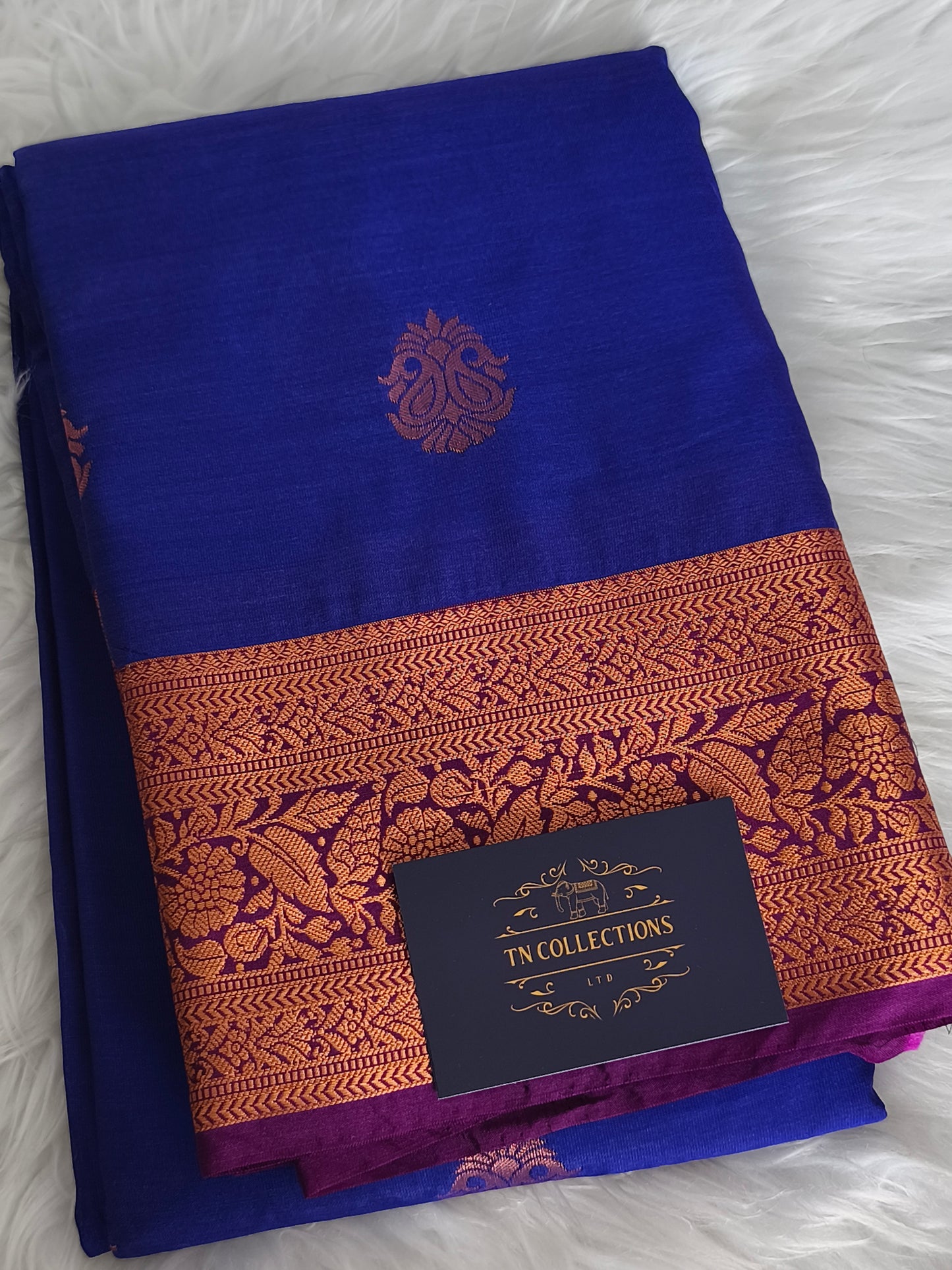 Blue Premium Kanchi Semi Silk saree with contrast blouse