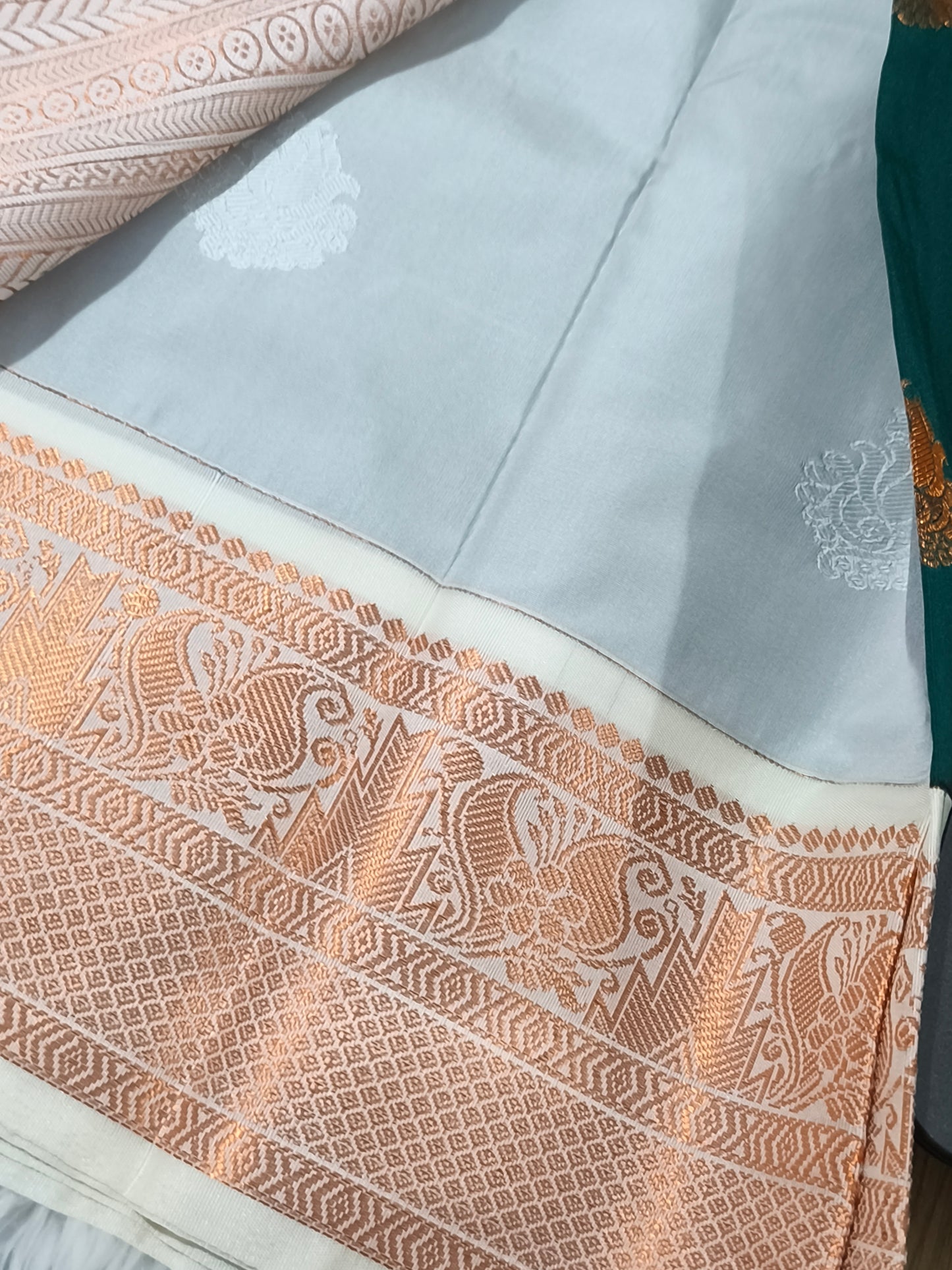 Korvai Premium Soft Silk Saree (Dark Green)