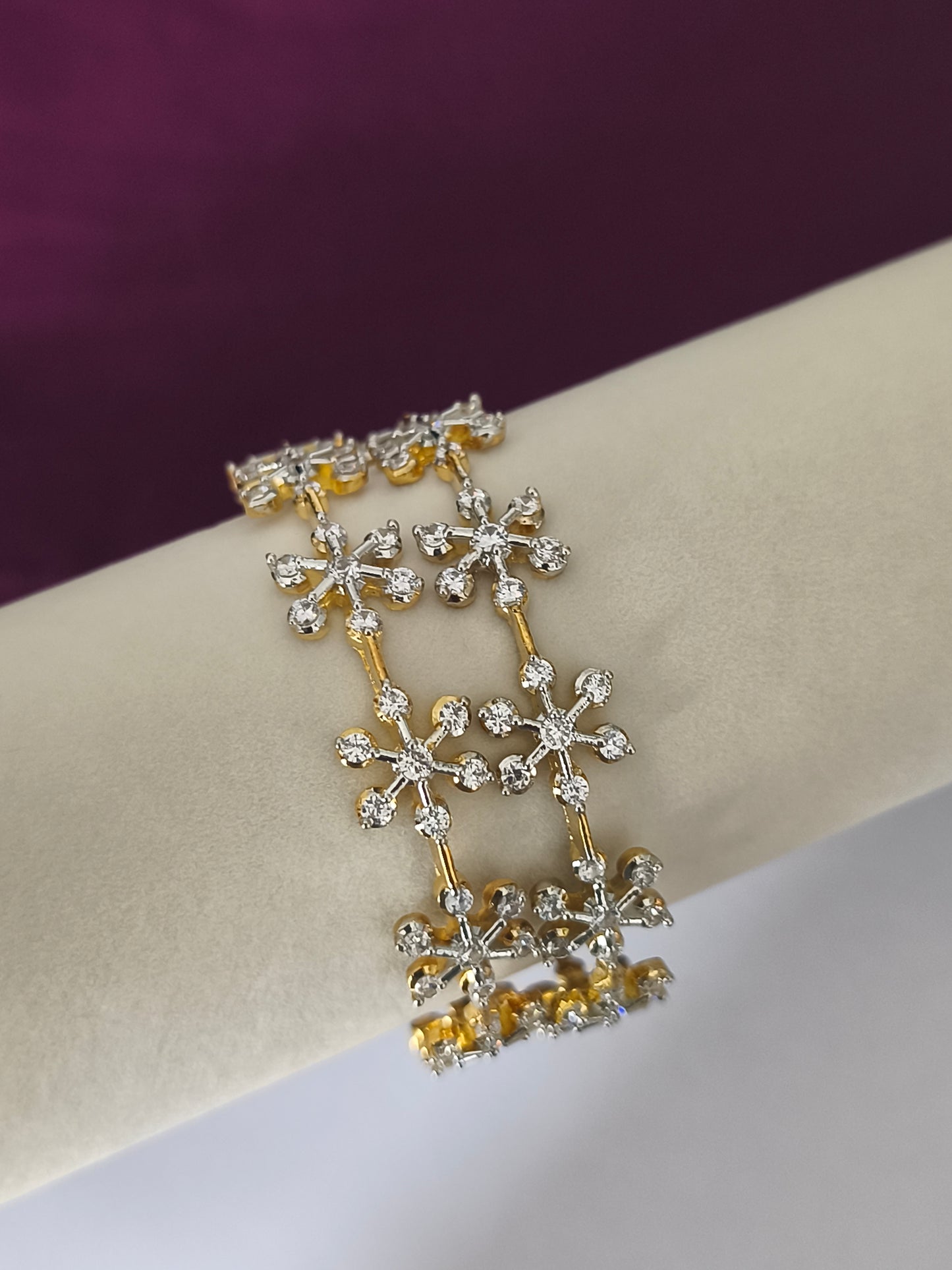 Gold plated Full white stone Floral Bangles set (Size 2.6)