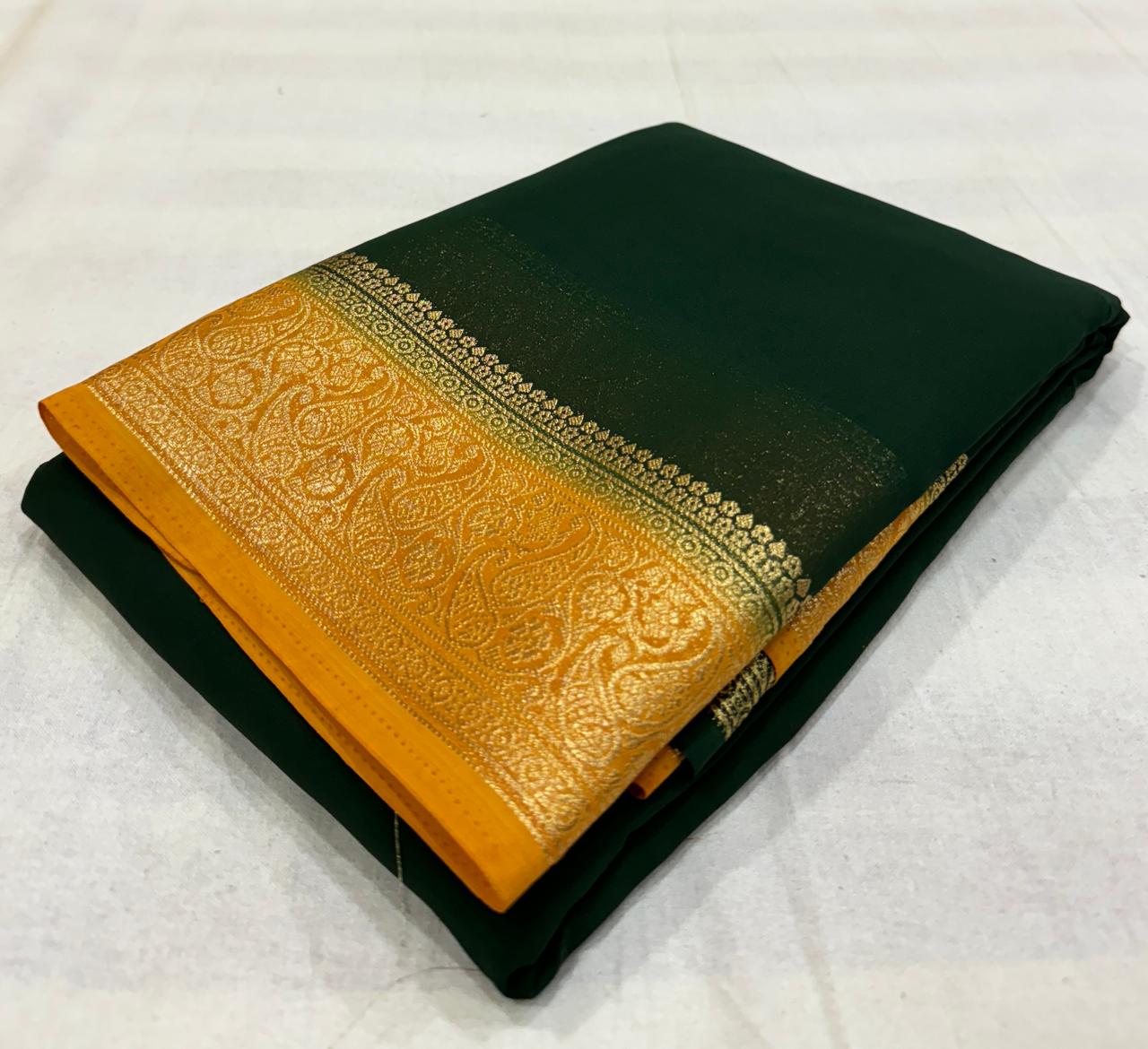 Dark Green Chiffon Georgette saree