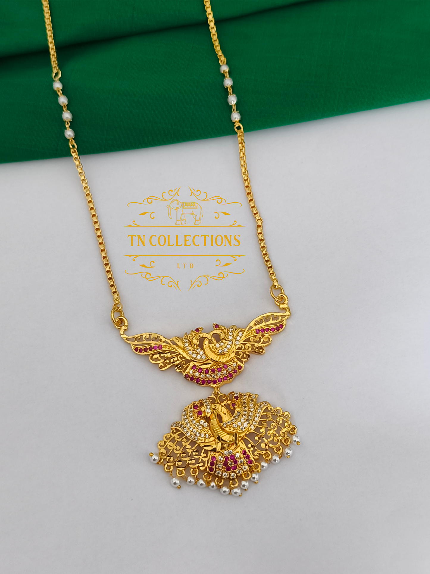 Micro Gold-Plated Traditional Pathakkam with single layer pearl chain