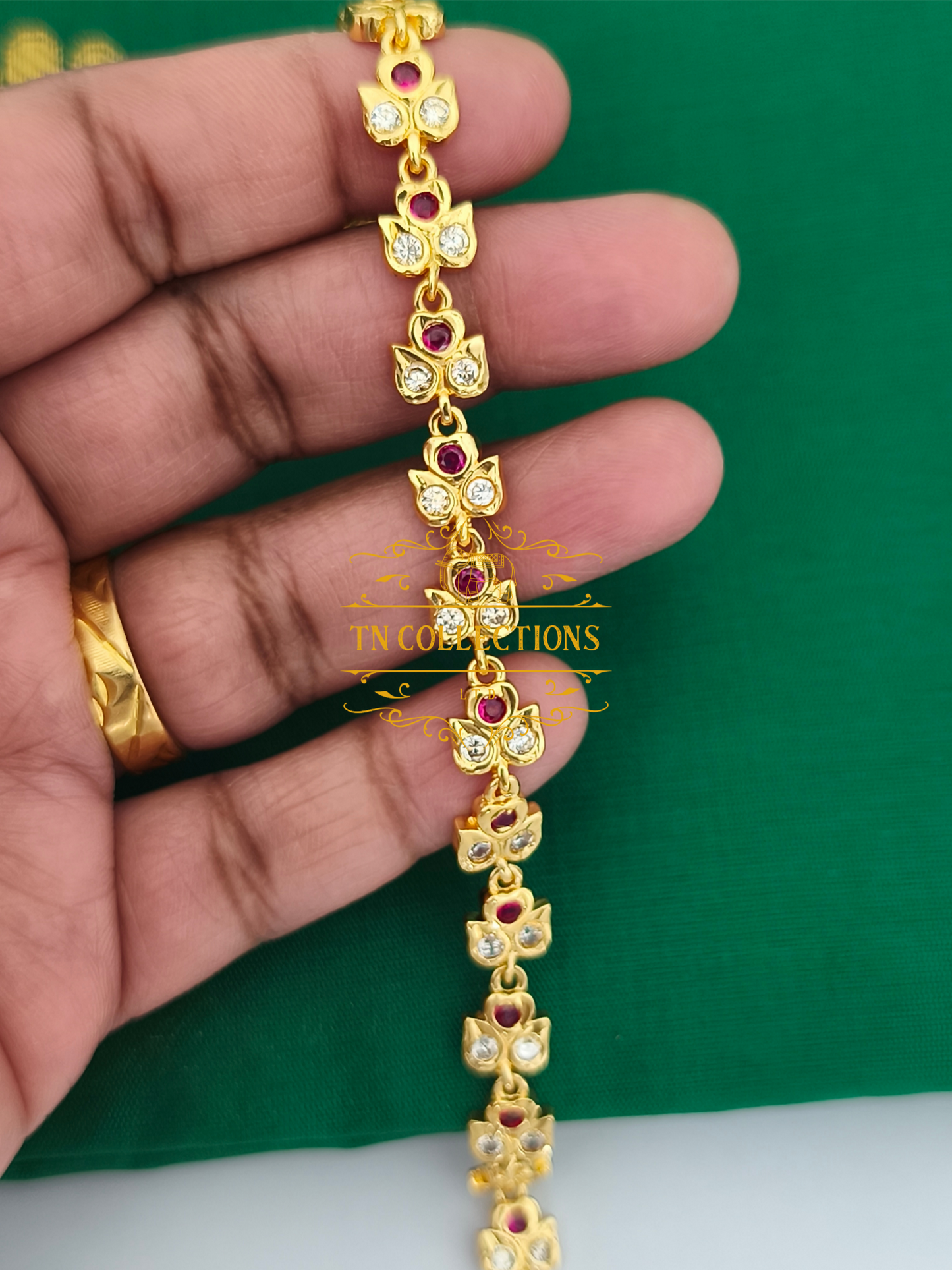 Micro Gold-Plated Traditional Hip Chain (Ruby & white stones)