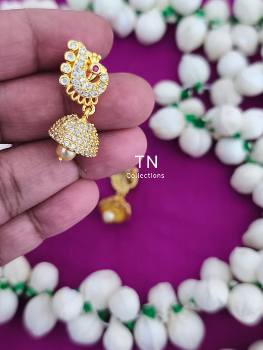 AD Gold Finish Kids Peacock Design Earrings