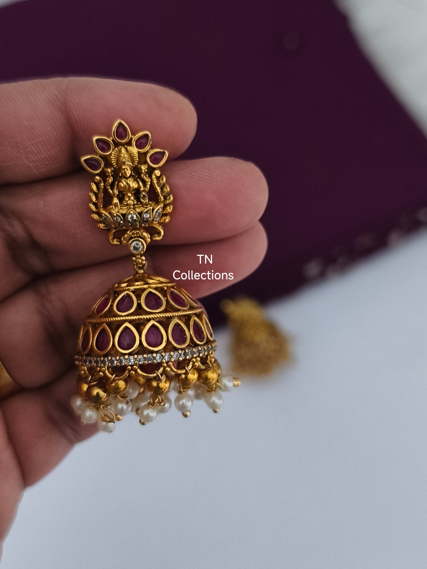 Real kemp stone Matte Finish Luxmi Earrings