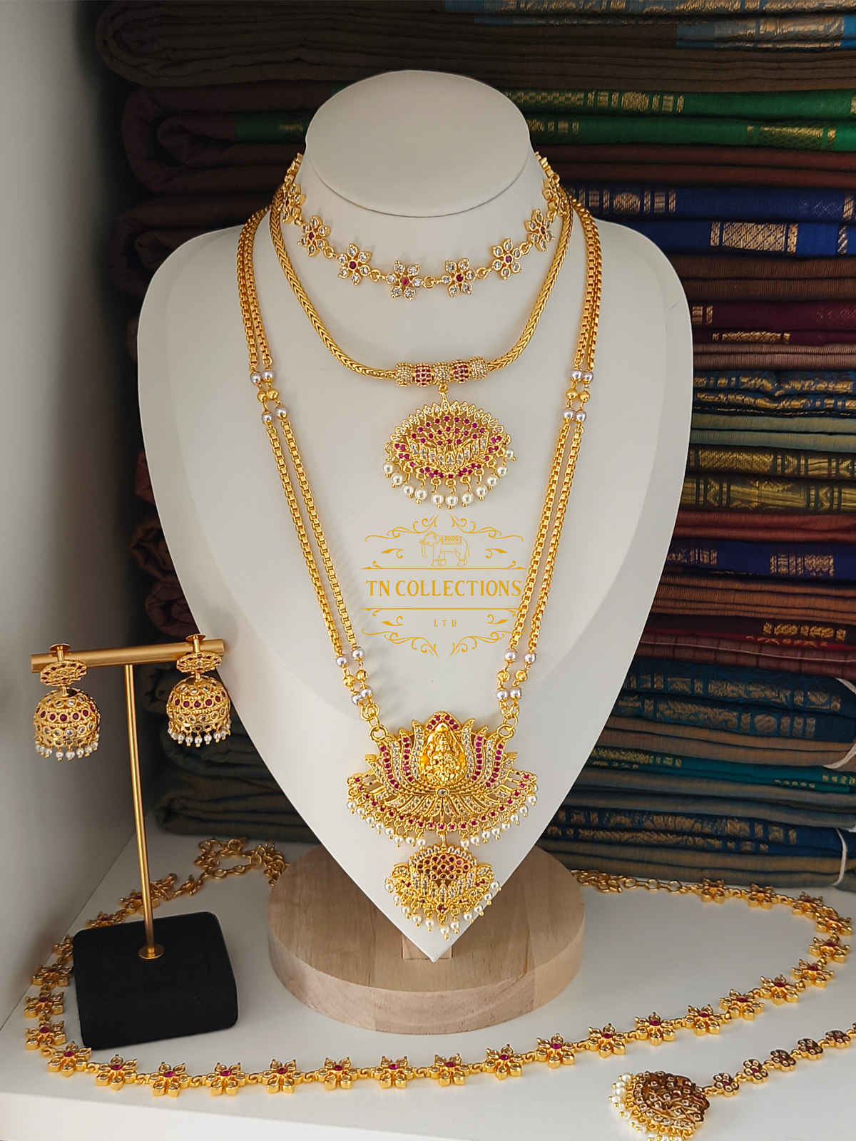 Micro Gold-Plated Traditional Bridal Set (Ruby & White Stones)