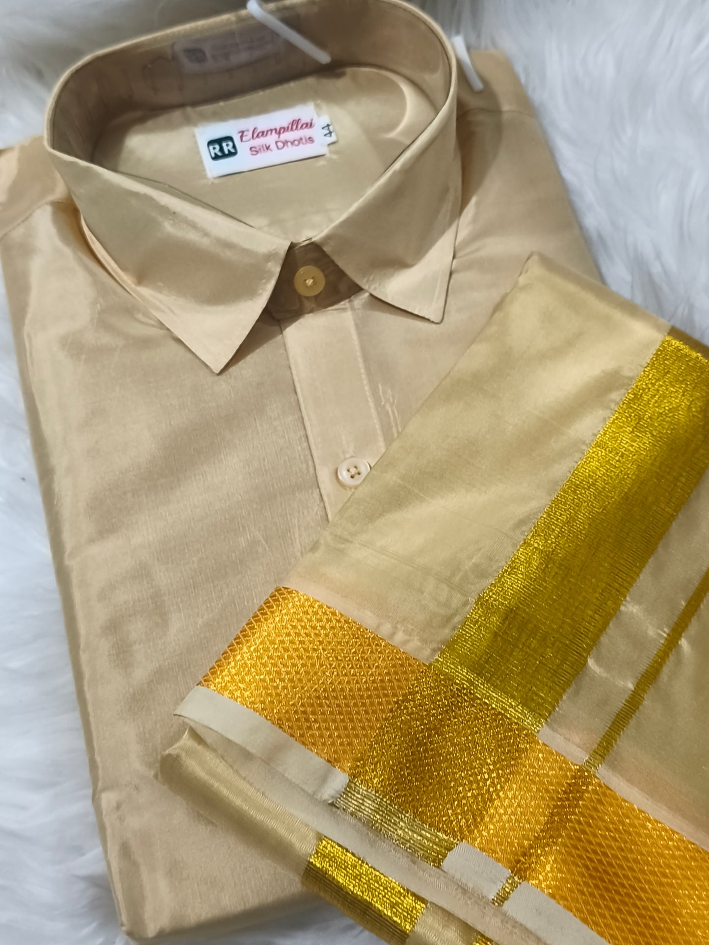 Men's Gold colour Veshti Shirt set