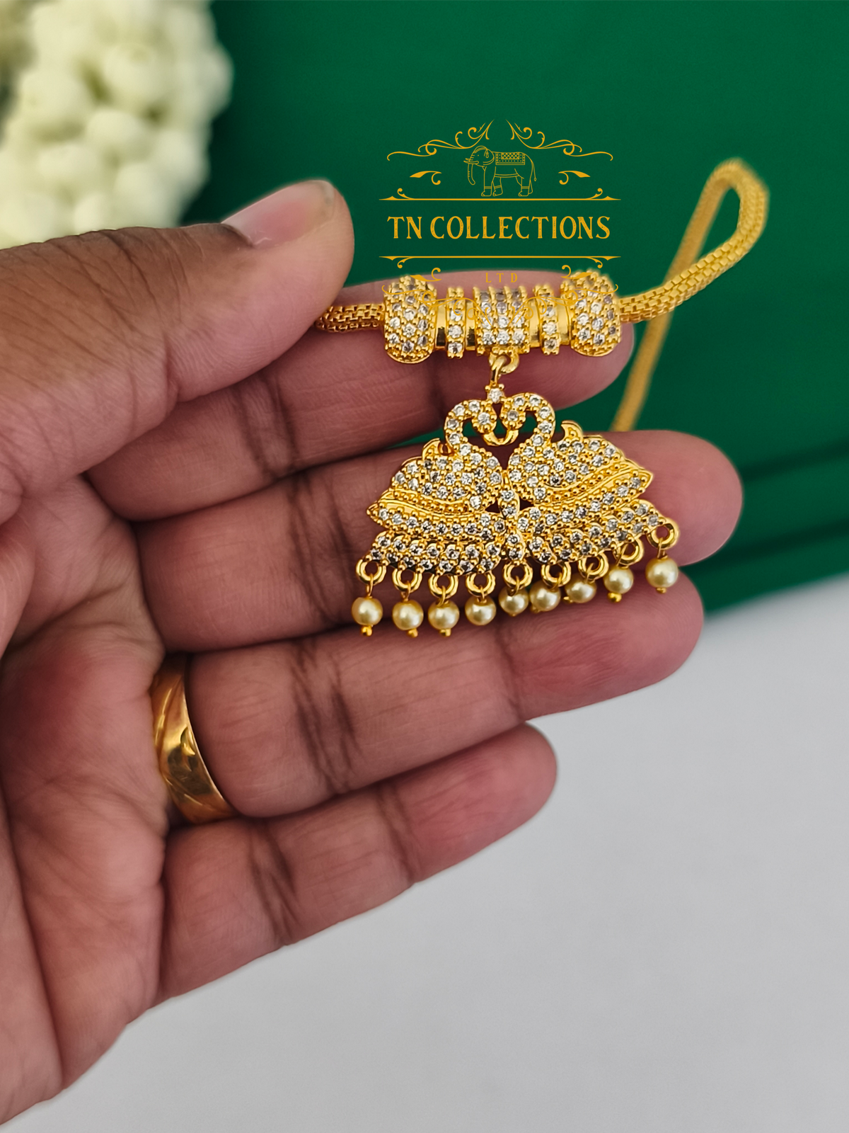 Micro Gold Finish cz stones Attiyal (Full White Stones)