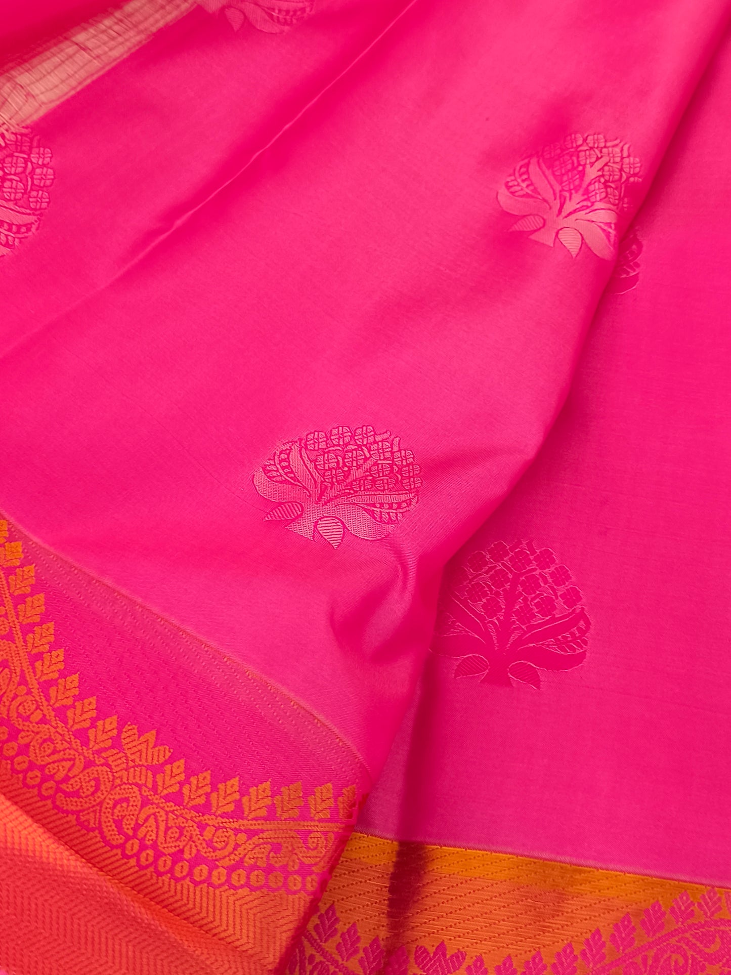 Pink Kanchi embossed soft silk saree