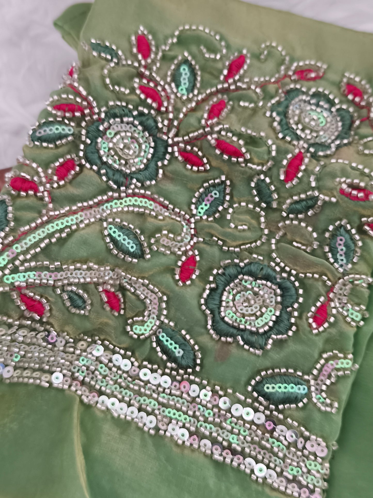 Light Green Soft and Silky Space Silk party saree with Designer blouse