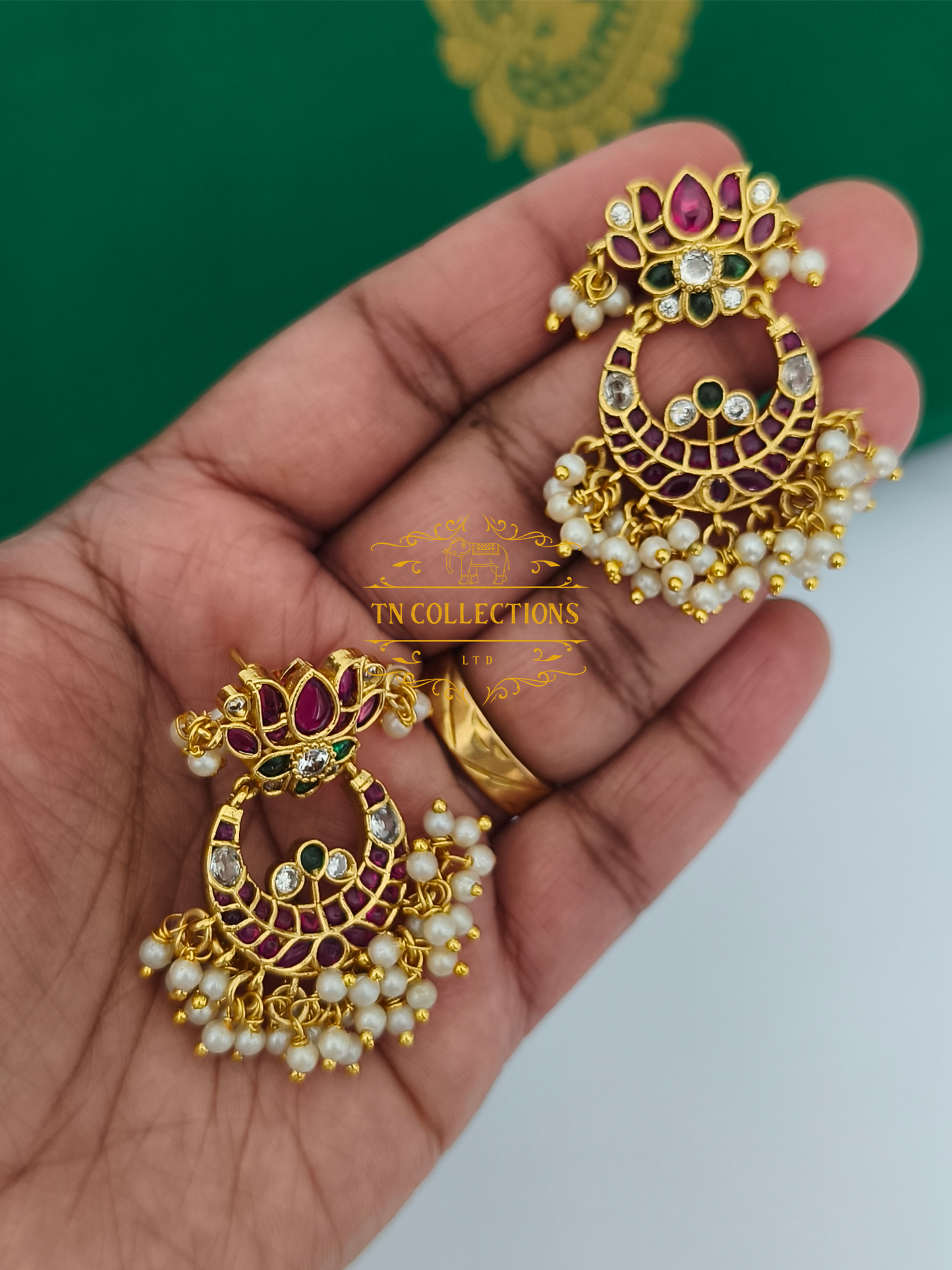 Antique Polish real kemp stone Lotus Design Earrings