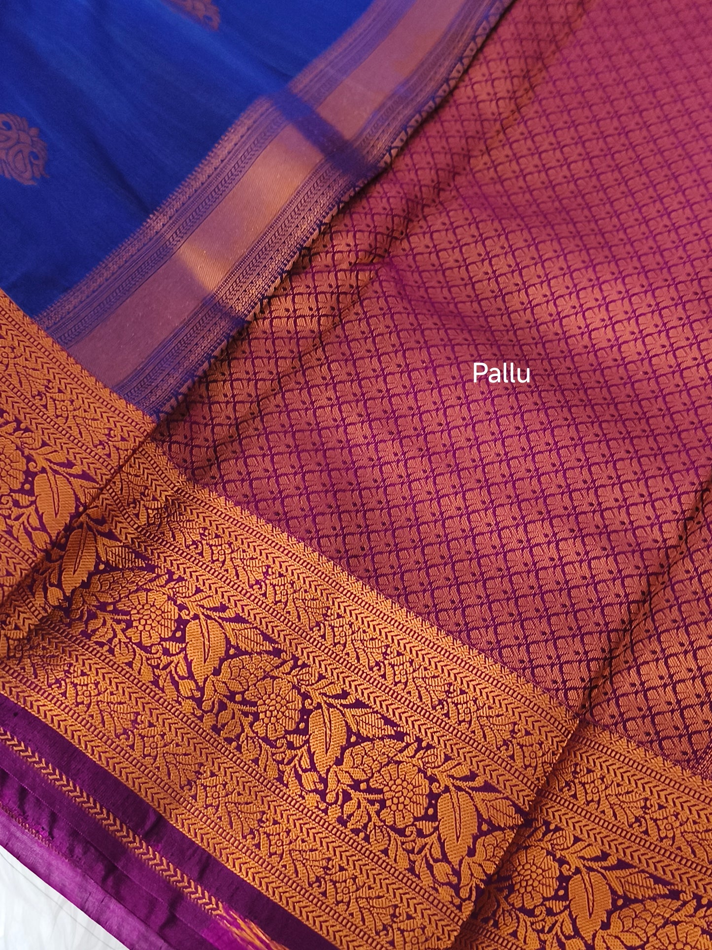Blue Premium Kanchi Semi Silk saree with contrast blouse