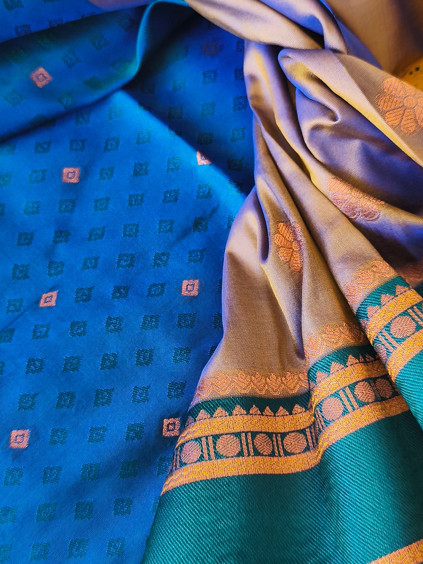 Banaras Semi Soft Silk Saree with contrast blouse and rich pallu