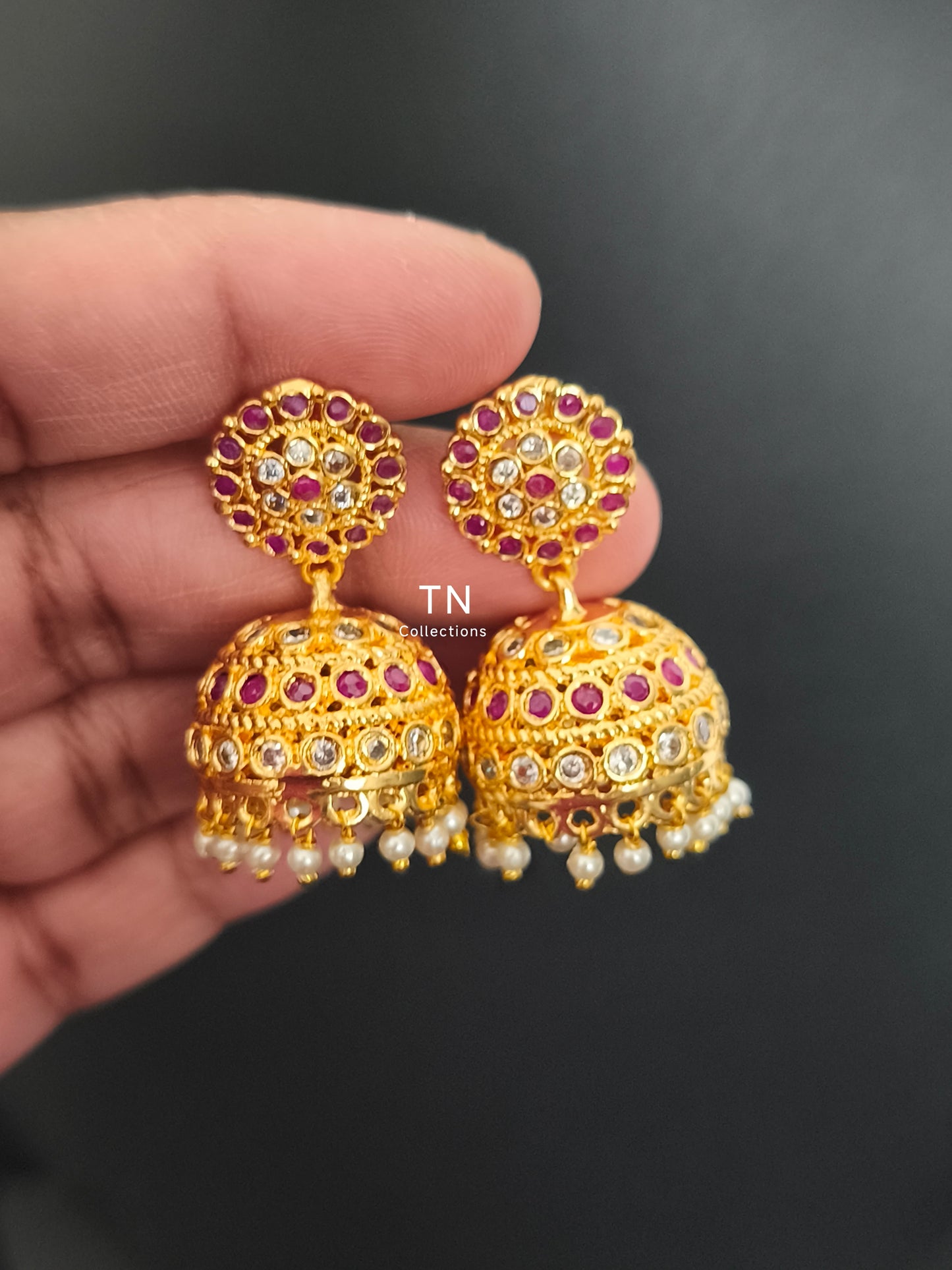 Micro gold plated Traditional Earrings (Ruby and white)