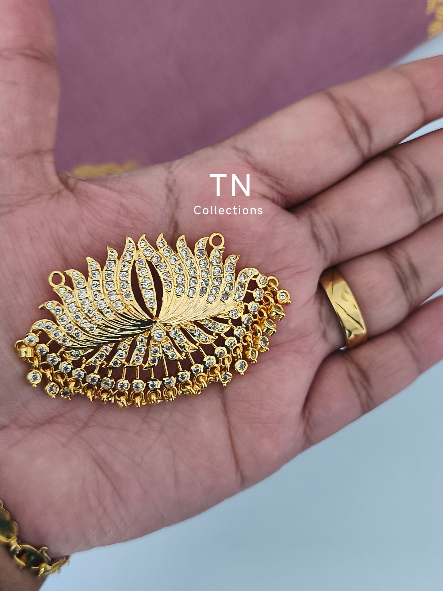 Micro gold plated Traditional Lotus Pathakkam Full white stone