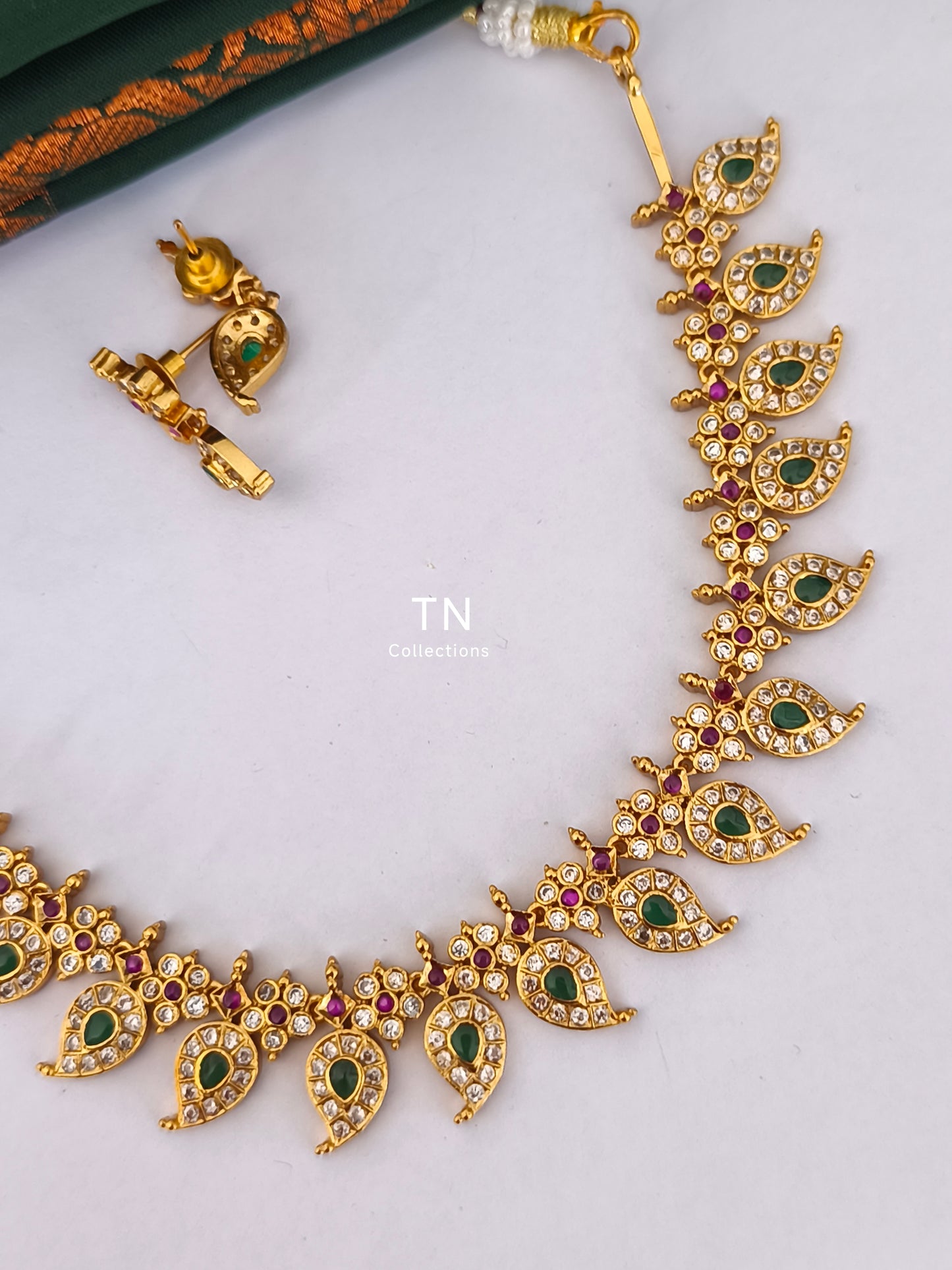 Antique Polish Mango Design Necklace With Earrings