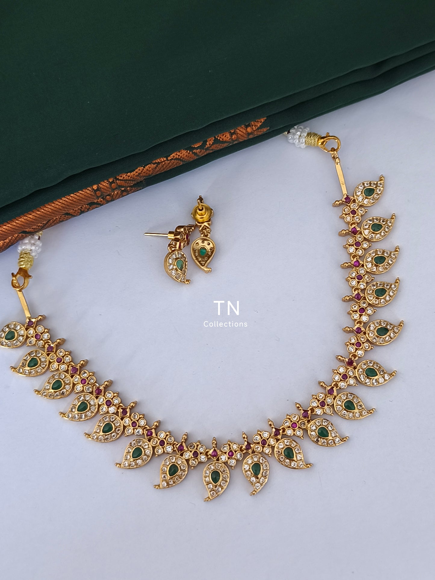 Antique Polish Mango Design Necklace With Earrings