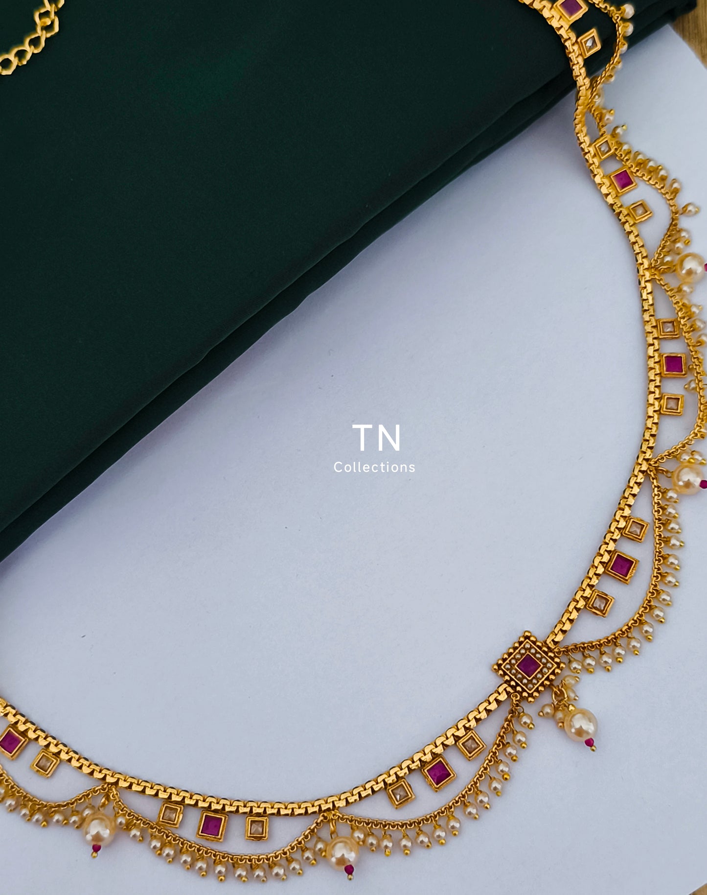 Antique Polish Hip Chain (Ruby & white stones)