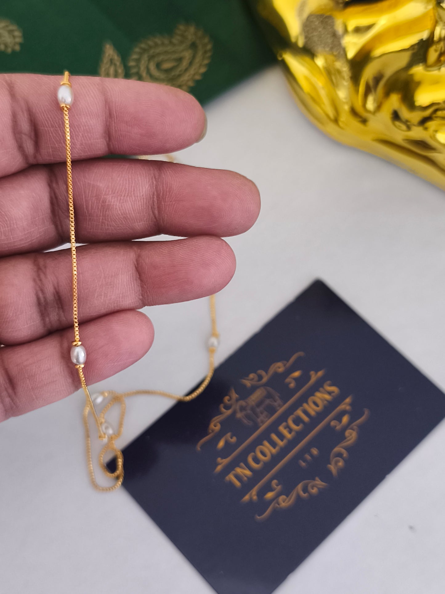 Gold plated pearl chain