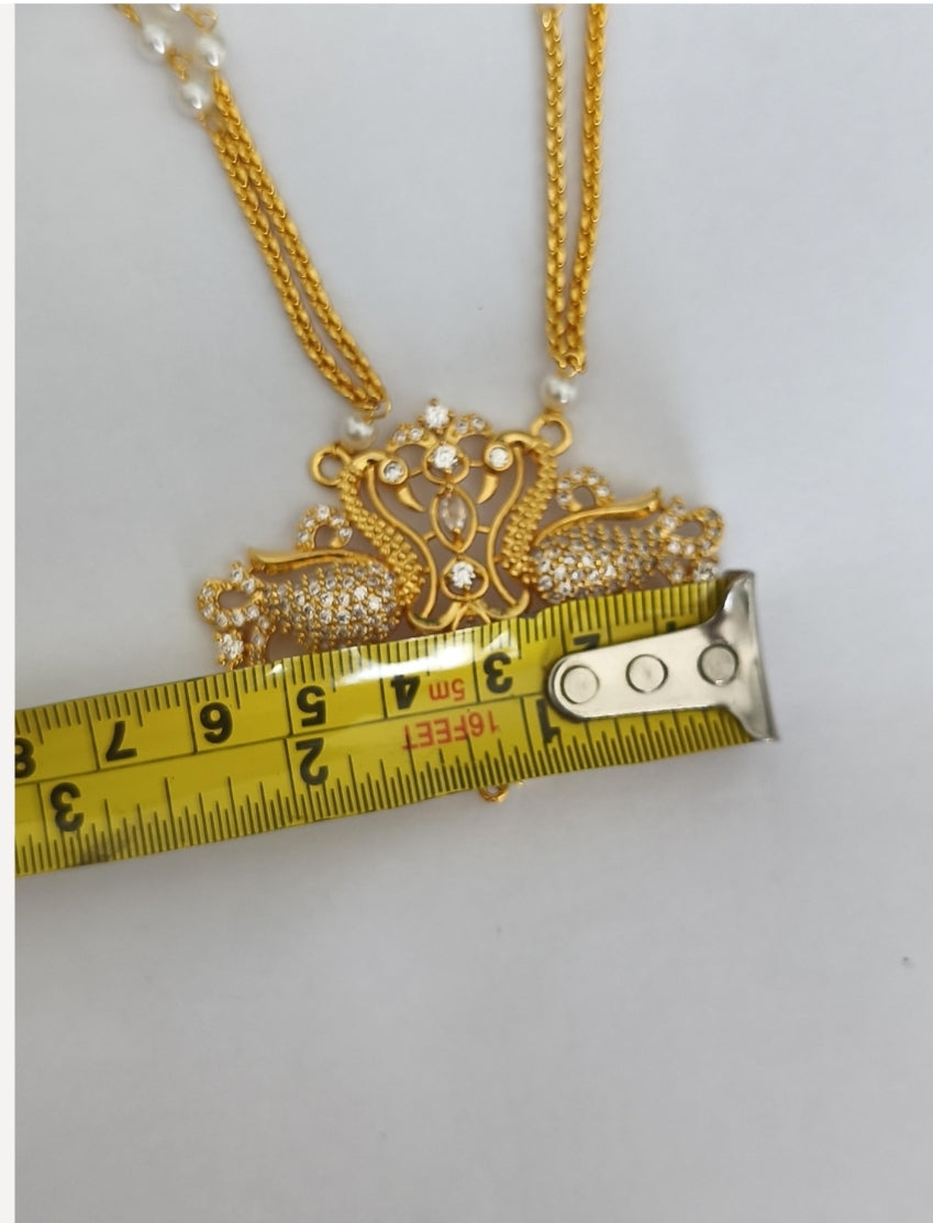 Micro Gold-Plated Traditional Pathakkam with double layer pearl chain (Full white stones)