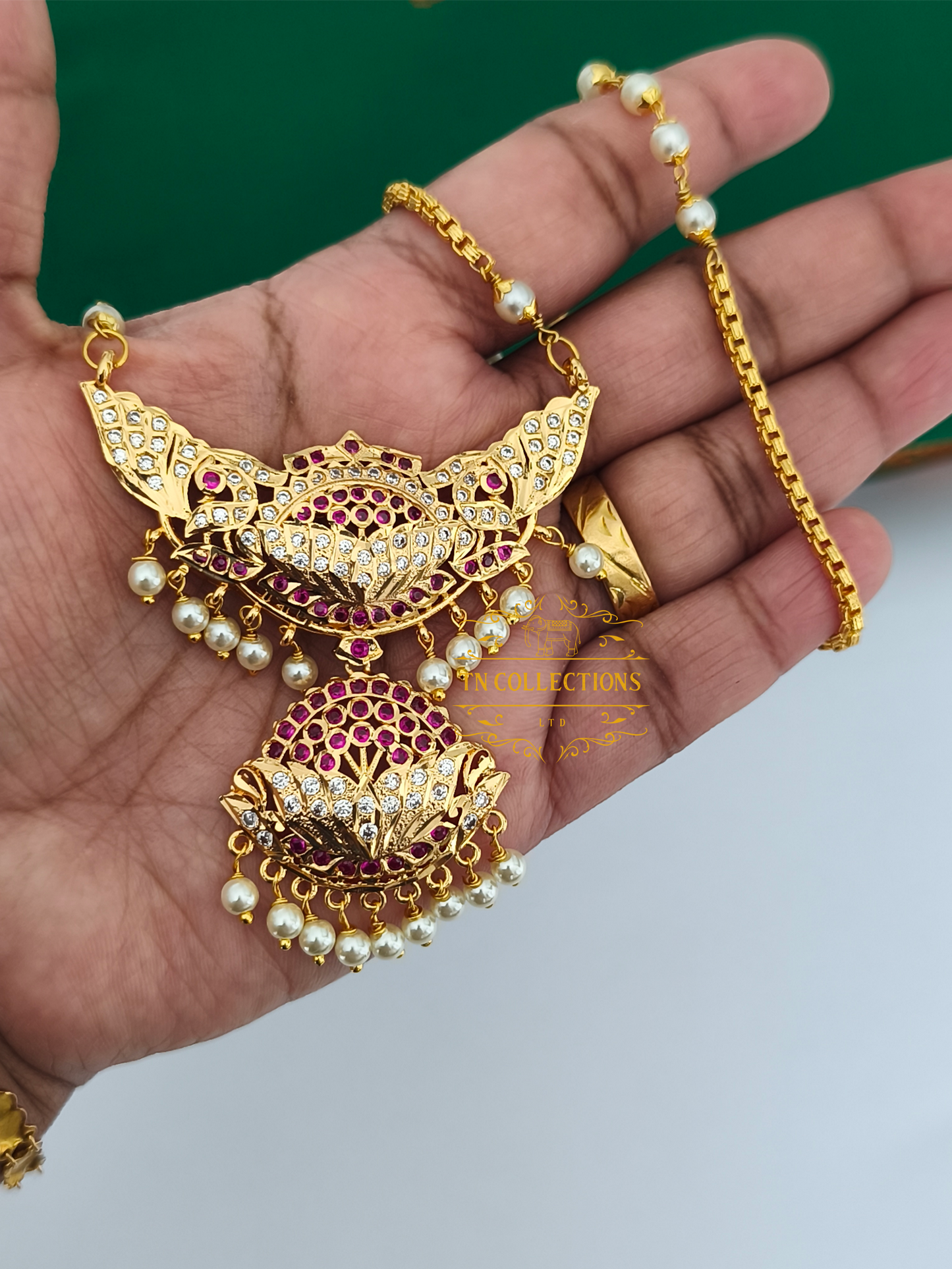 Micro Gold-Plated Traditional Allipoo Attiyal Pathakkam Set (Ruby & White stones)