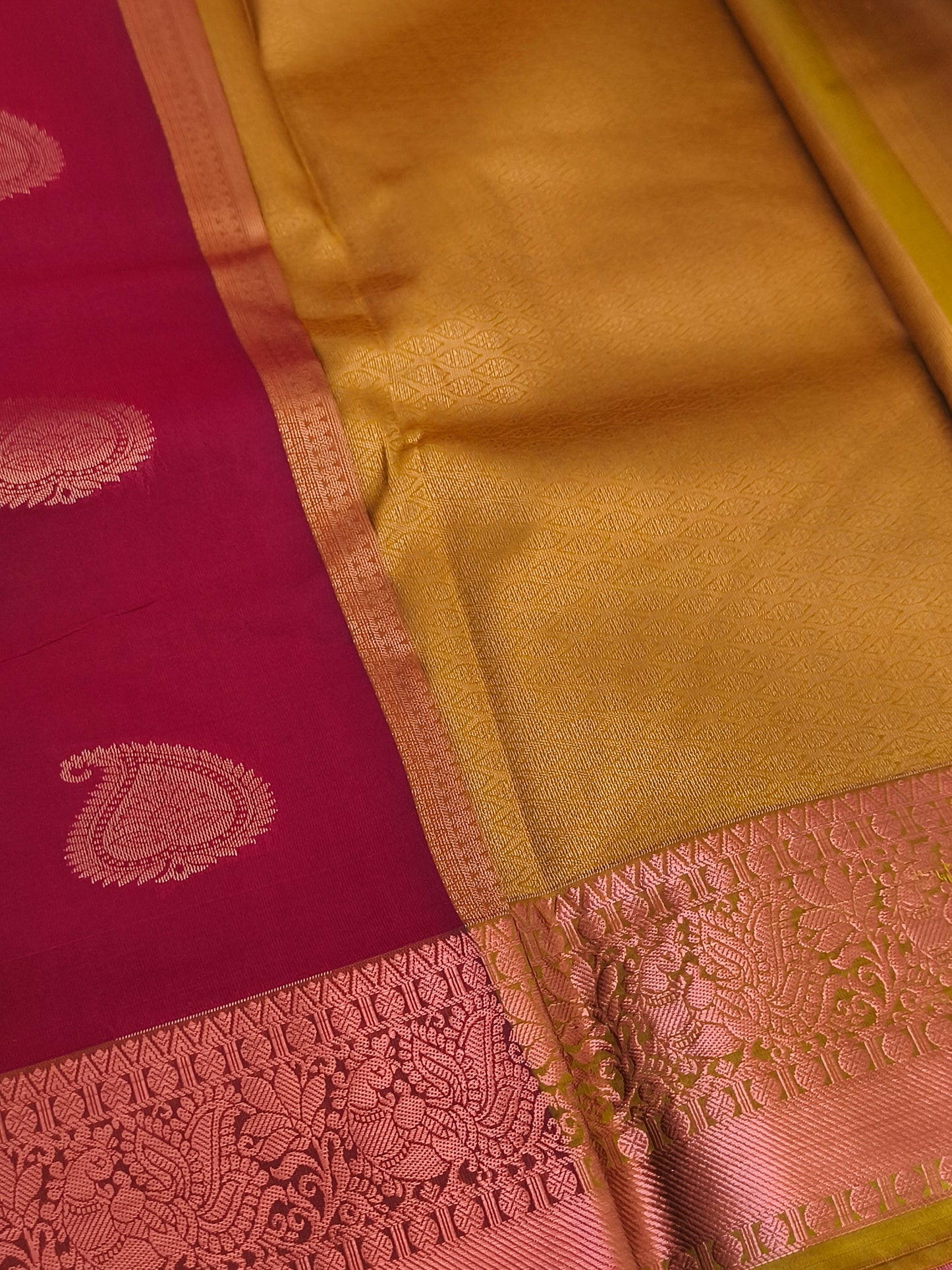Kanchi Semi silk saree with contrast blouse and rich pallu