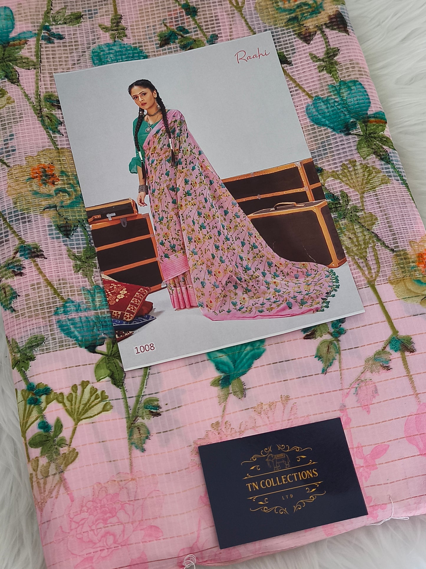 Floral Check Linen cotton saree