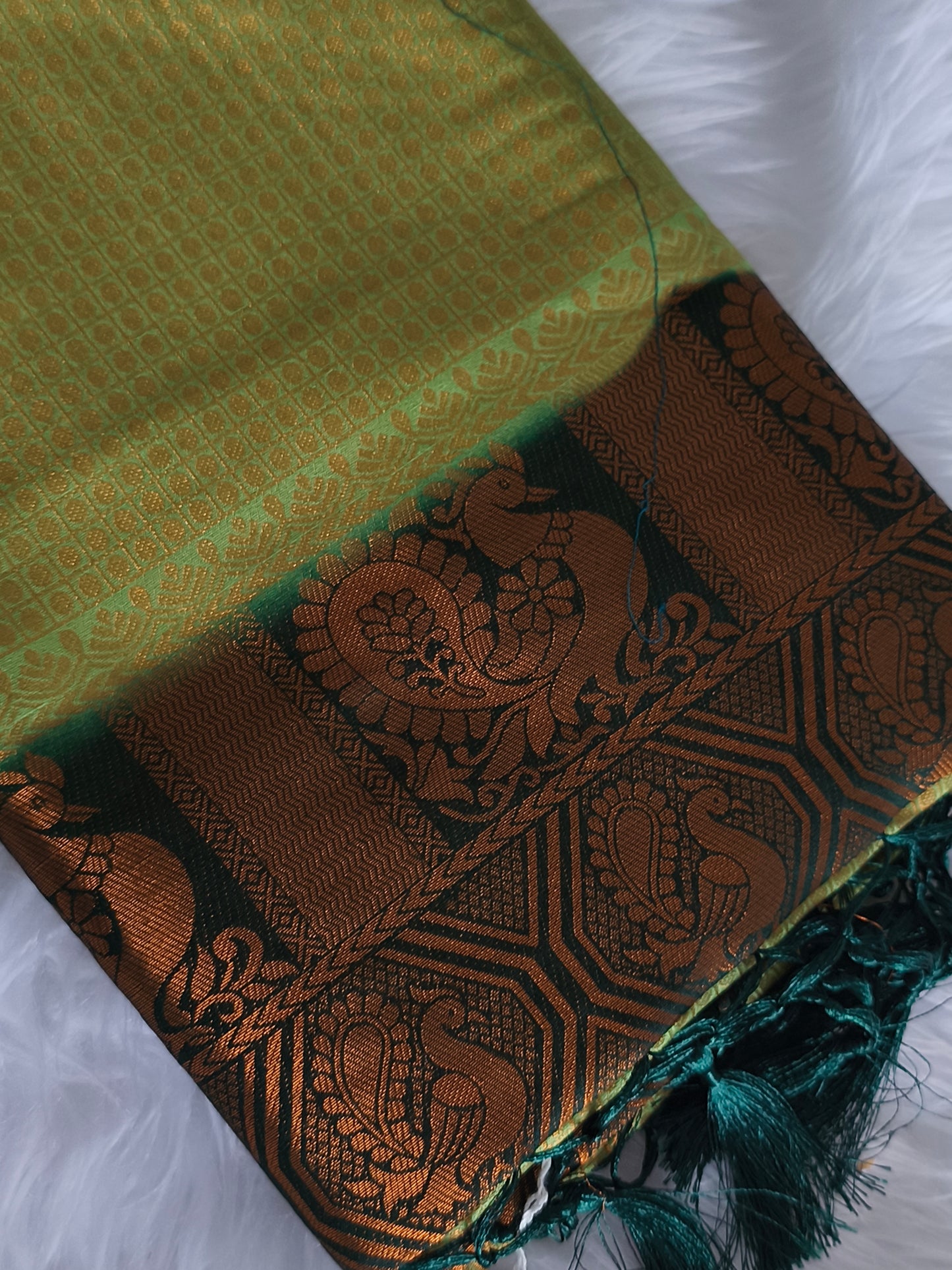 Light Green Soft Kubera pattu saree Grey