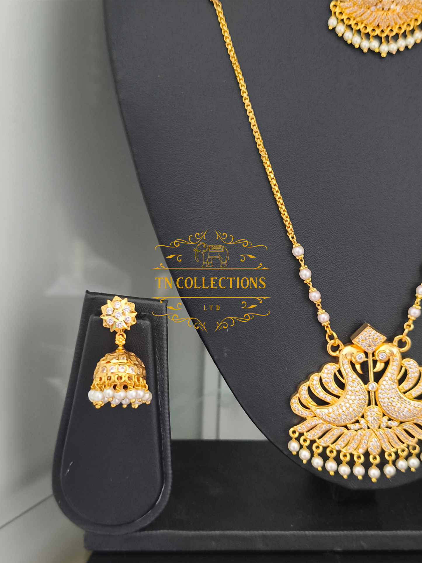 Micro Gold-Plated Traditional Peacock Design Attiyal Pathakkam Set (Full white stones)
