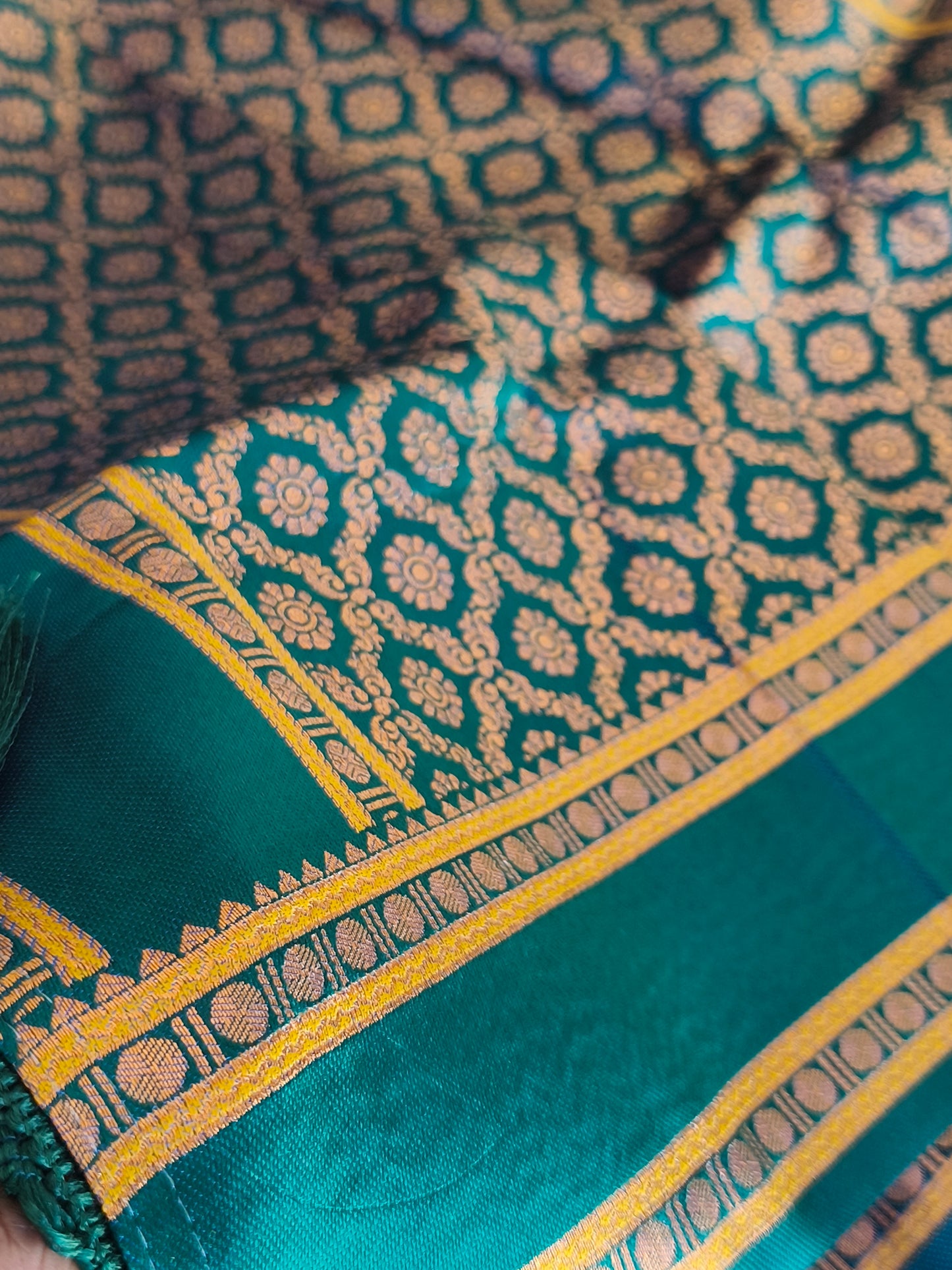 Banaras Semi Soft Silk Saree with contrast blouse and rich pallu