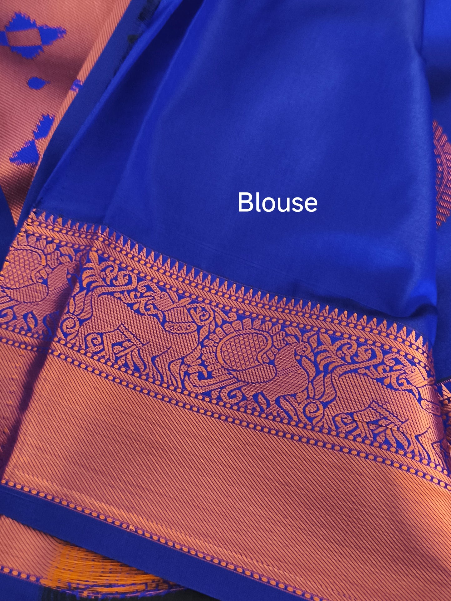 Royal Blue Traditional Kanchi embossed Soft Silk saree