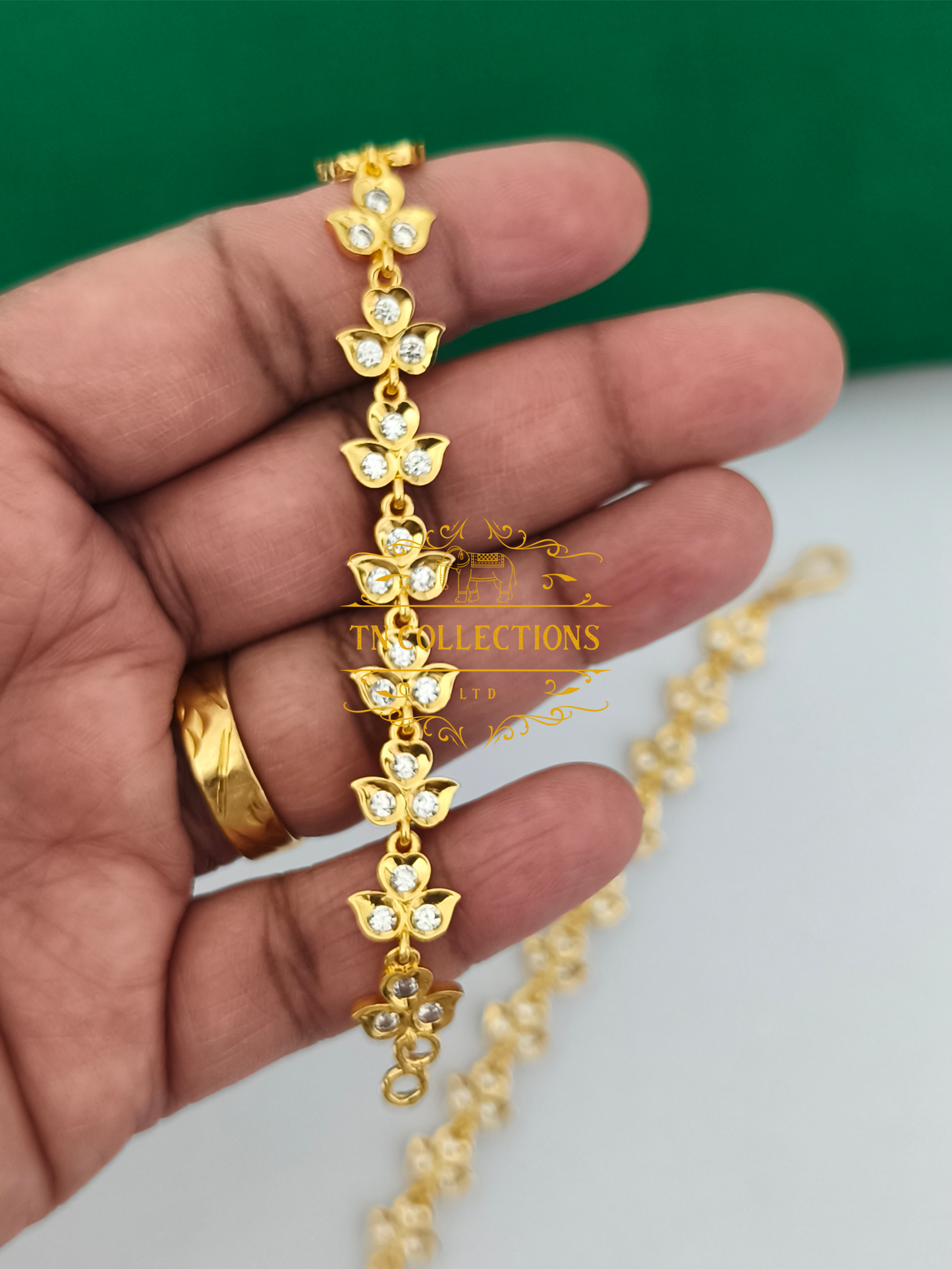 Micro Gold Finish Jumka with Maatal (Full White stones)